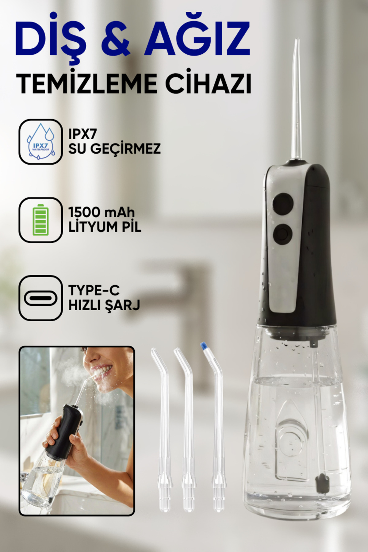 Snailax Akıllı Şarjlı 390ml Geniş Su Hazneli Ağız Duşu 1500mAh IPX7 Diş ve Ağız Temizleme Cihazı