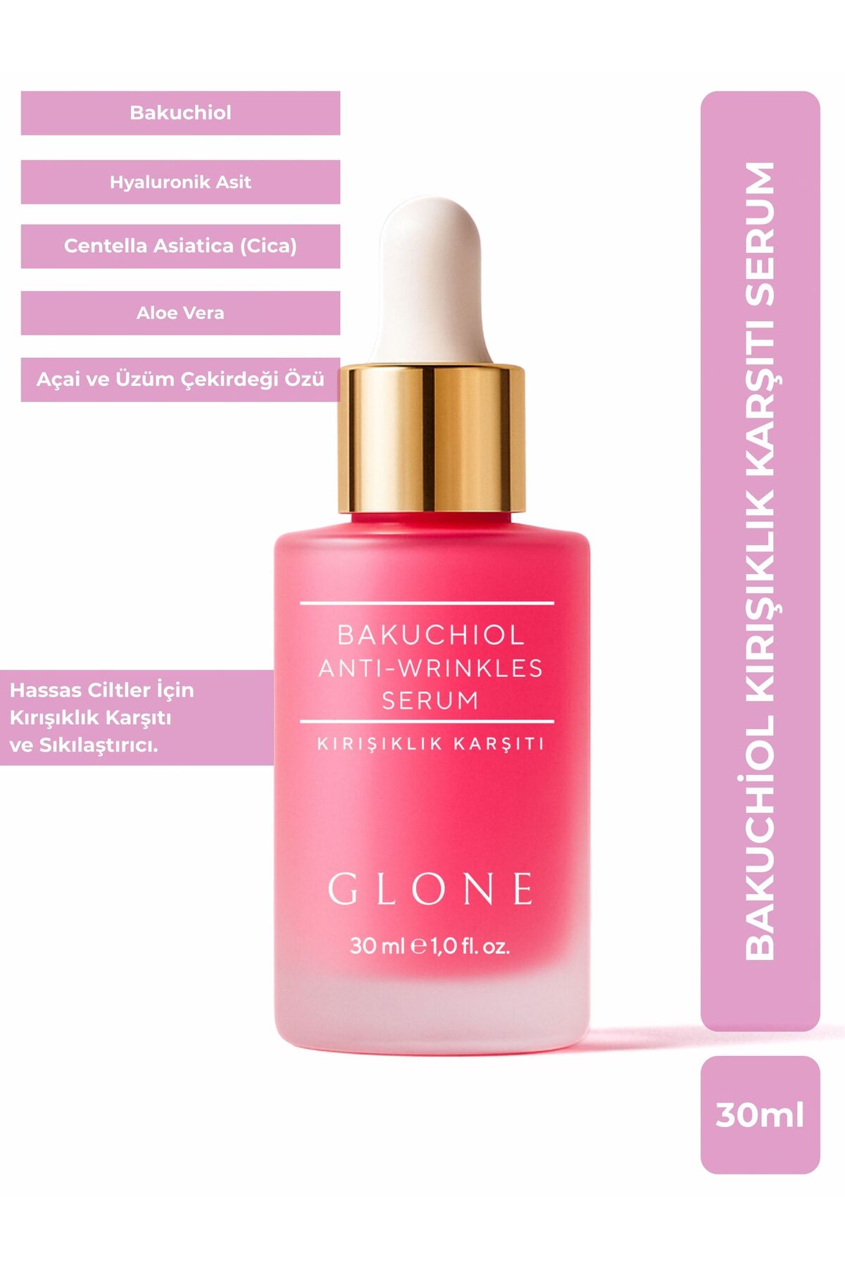 GLONE Bakuchiol Kırışıklık Karşıtı Yüz Serumu | 30ml | Doğal Retinol Alternatifi | Doğal ve Sıkı Bir Cilt