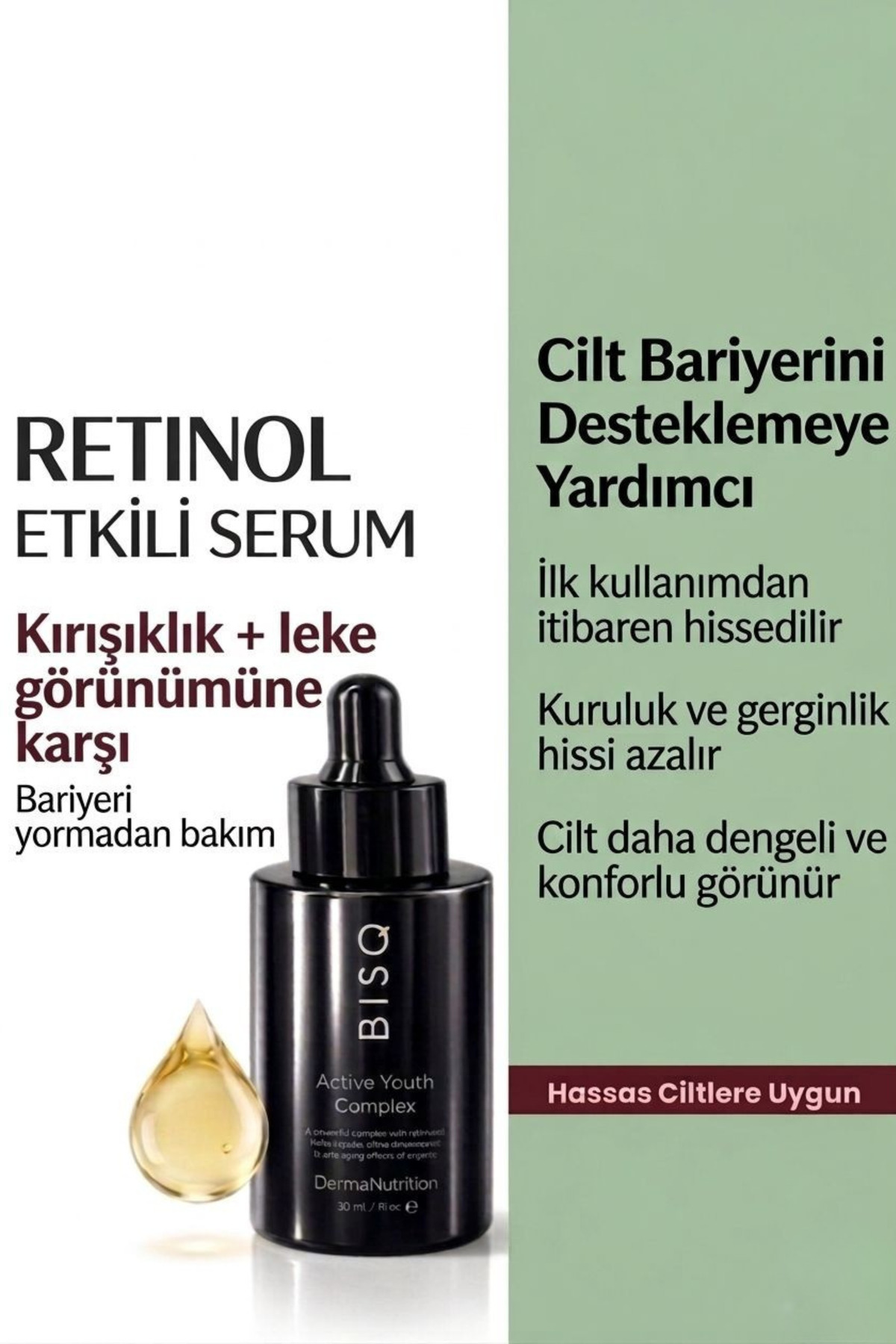 Bisque Active Youth Complex Leke & Kırışıklık Karşıtı Serum Doğal Retinol (Retinoid), C Vitamini & Ceramide