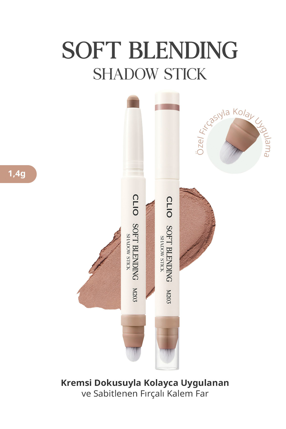 CLIO Kremsi, Kolayca Uygulanan ve Sabitlenen Fırçalı Kalem Far Soft Blending Shadow Stick (M203)