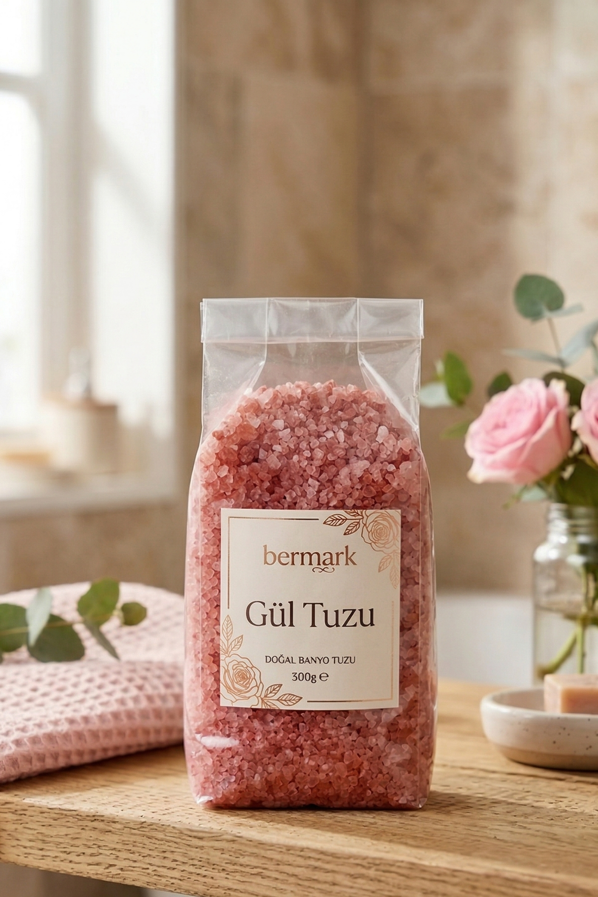 bermark Gül Kokulu Banyo Tuzu Ayak Ve Vücut Banyosu 300 gr, Doğal Yağlı ve Mineralli Banyo Peelingi