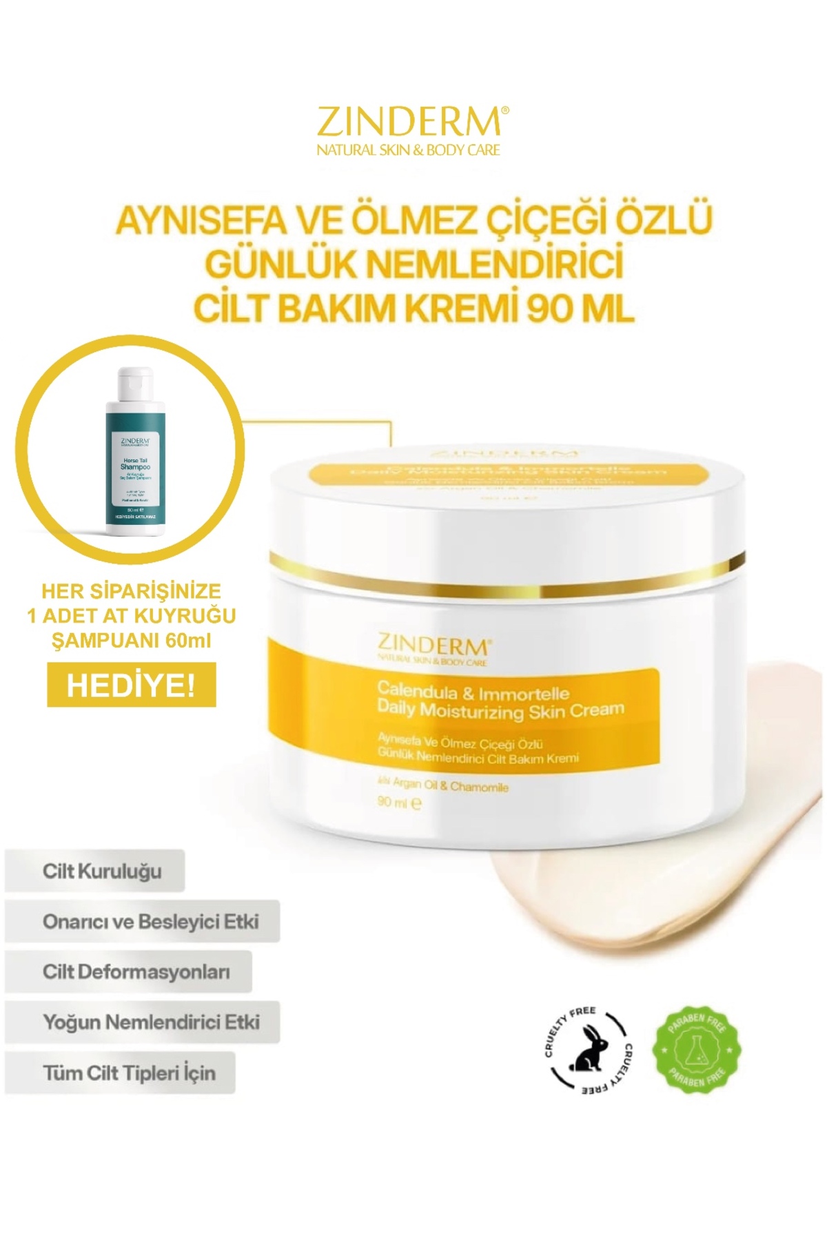 zinderm Aynısefa Yağı ve Ölmez Çiçeği Özlü Günlük Yoğun Nemlendirici El Yüz ve Vücut Cilt Bakım Kremi 90 ml