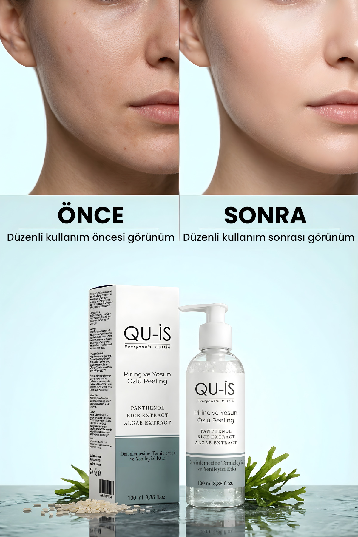 QU-İS Siyah Nokta ve Gözenek Karşıtı Pirinç ve Yosun Özlü Peeling - Pürüzsüzleştirici Etki 100 ML