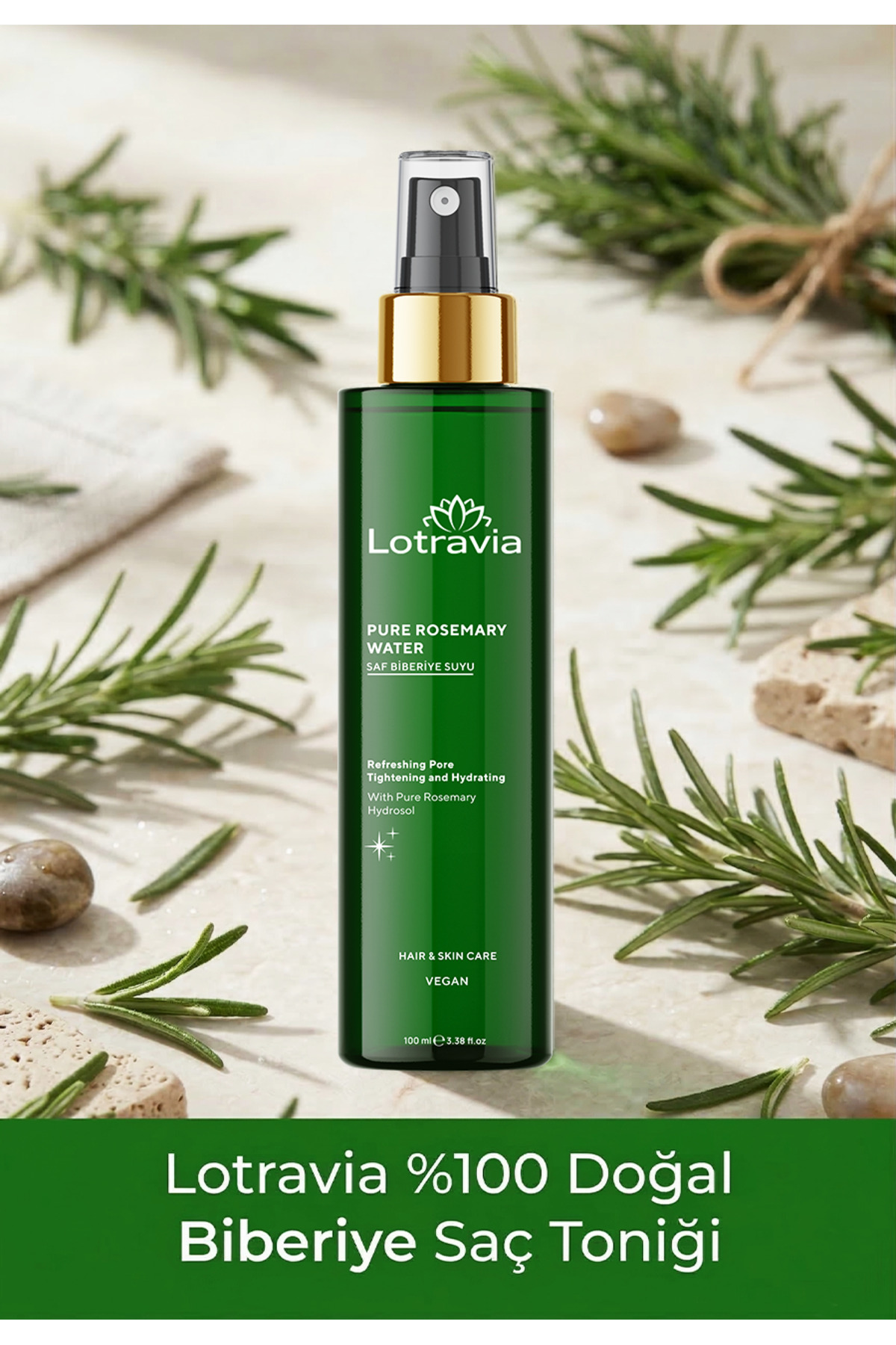 Lotravia %100 Doğal Biberiye Suyu Saç Toniği - Dökülme Karşıtı & Hızlı Uzama 100 ML