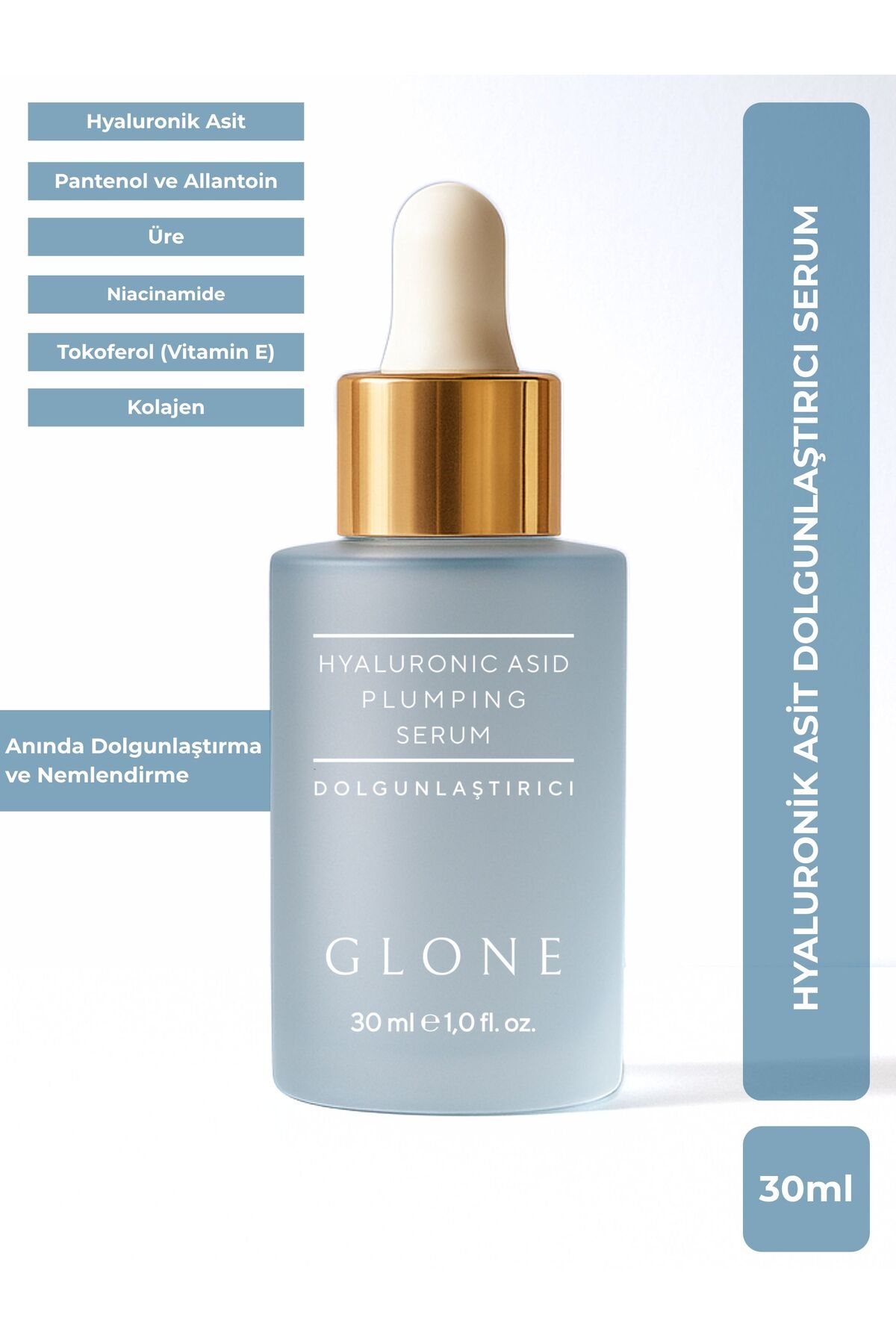 GLONE Hyaluronik Asit Dolgunlaştırıcı Serum 30ml | Collagen, Niacinamide & Panthenol İle Nem ve Dolgunluk