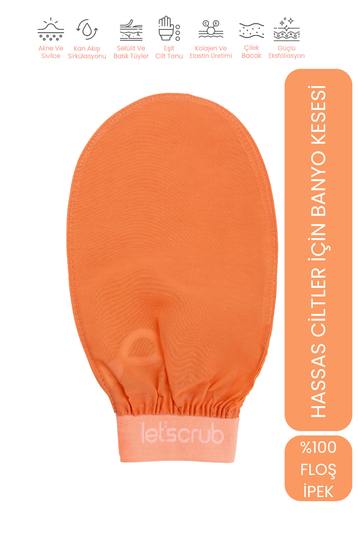 LET'SCRUB Yavruağzı Lastikli Banyo Duş Kesesi Peeling Eldiveni %100 Floş Ipek Hassas Ciltler Için