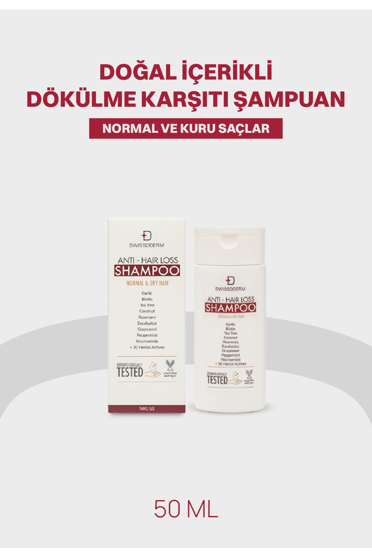 Swissoderm Dökülme Karşıtı Şampuan, Normal & Kuru Saç, Vegan, Sülfatsız & Tuzsuz Saç Dökülmesine Karşı 50 ml