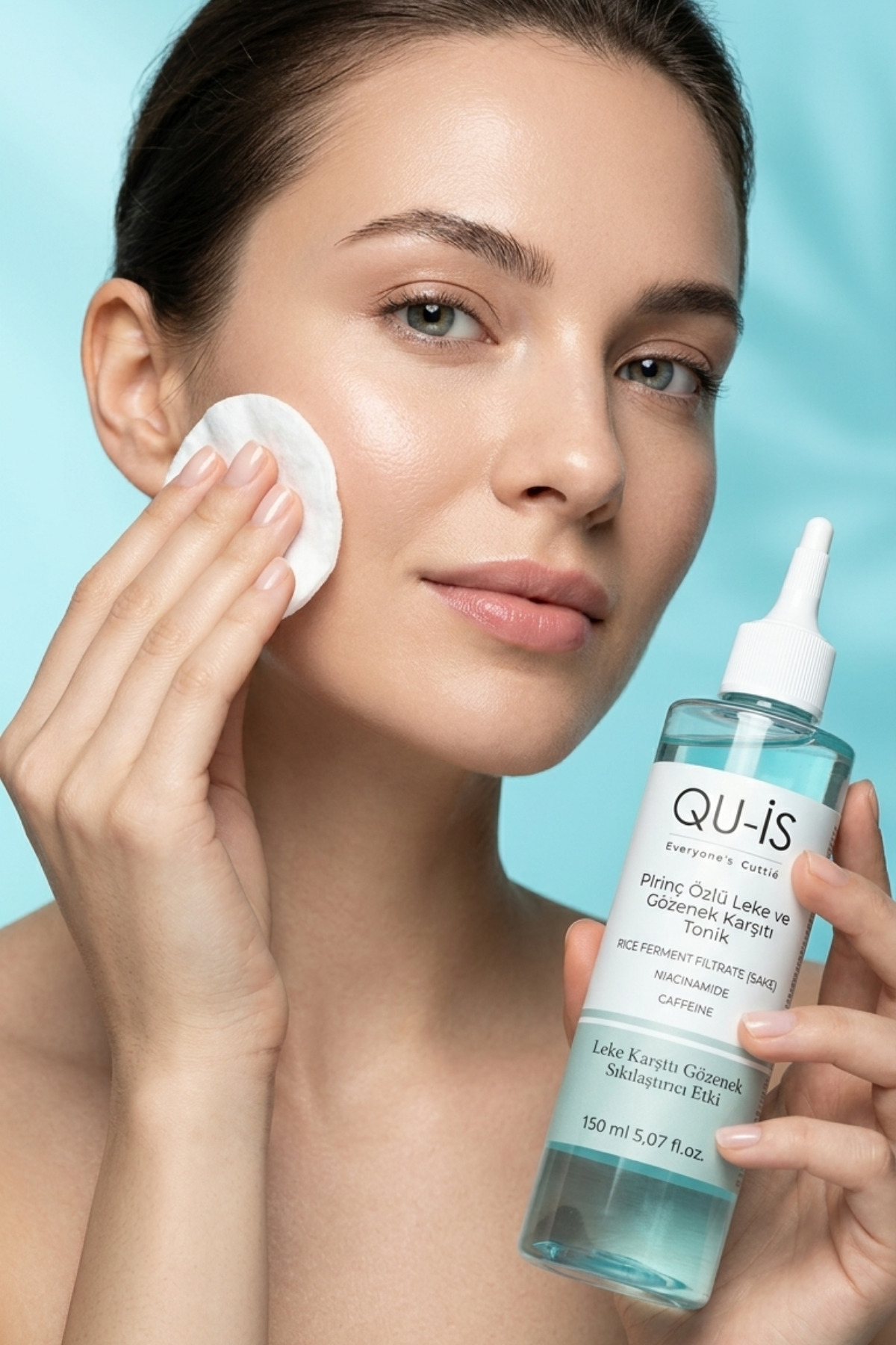 QU-İS Pirinç Mayası Özlü, Aydınlatıcı, Leke Karşıtı, Nemlendirici, Canlandırıcı Tonik (Niacinamide & Caffeine) 150 ML