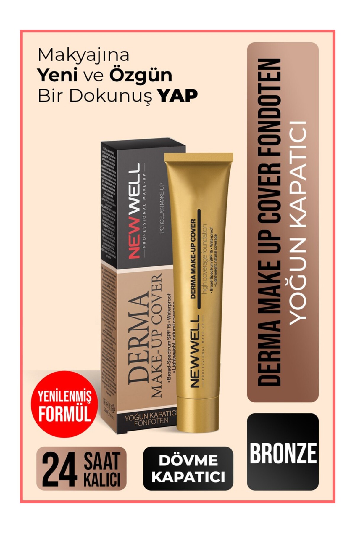New Well Yoğun Kapatıcı Fondöten - Derma Make Up Cover 02 Bronz 30 ml 8680923304823