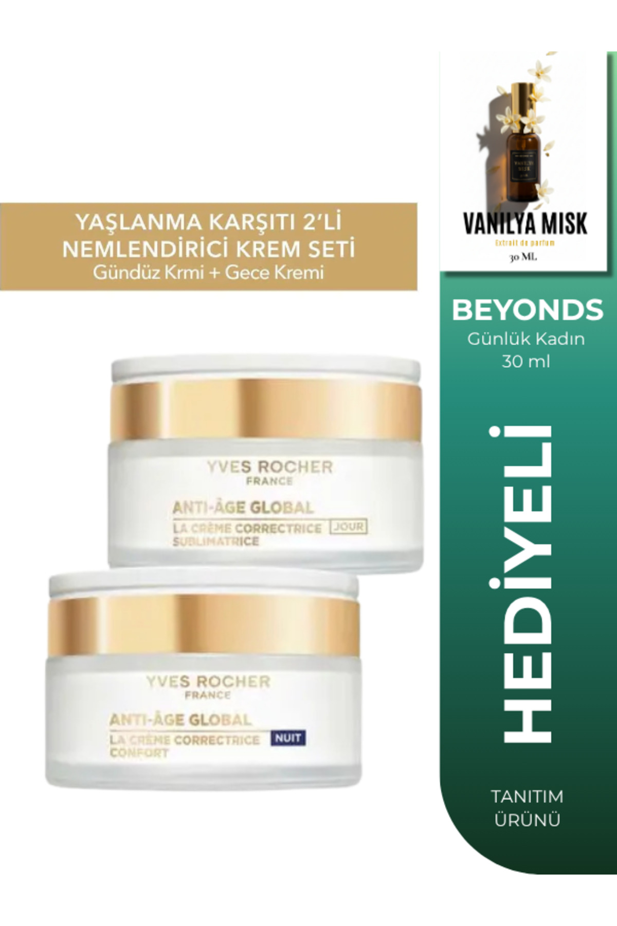 Yves Rocher Günlük Nemlendirici Anti Aging 2’li Set Gündüz 50 ml + Gece 50 ml + BEYONDS Vanilya Misk