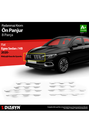 S DizaynS-Dizayn Fiat Egea SD / HB Krom Ön Panjur Diamond Model 8 Prç 2020 Üzeri (Parlak Krom) A+ Kalite 582