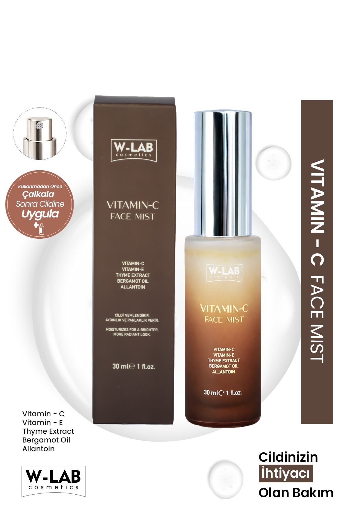 W-Lab Cosmetics Vitamin C Face Mist Aydınlatıcı & Canlandırıcı Etkili Yüz Spreyi 30 Ml