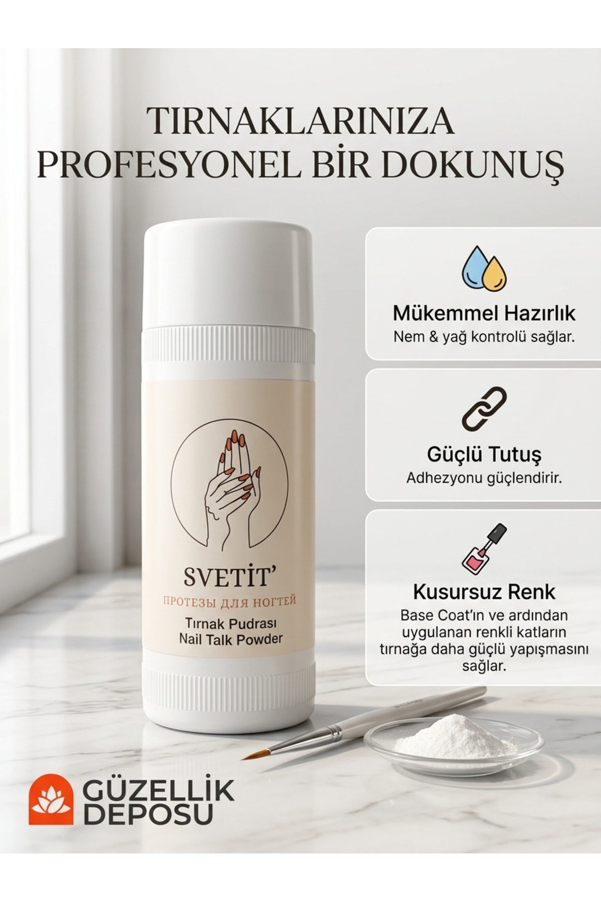 Güzellik Deposu Profesyonel Tırnak Pudrası - Yağ ve Nem Kontrolü Sağlayan Adhezyon Güçlendirici (Nail Talk Powder)