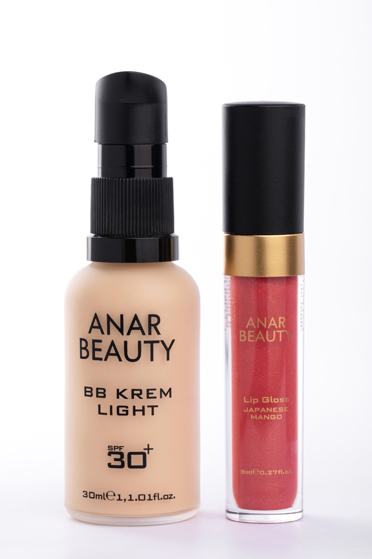 Anar Beauty BB Krem-30ml (Light) + Dudak Parlatıcısı - Parlatıcı Lip Oil Gloss (Japanese Mango) 2'li SET