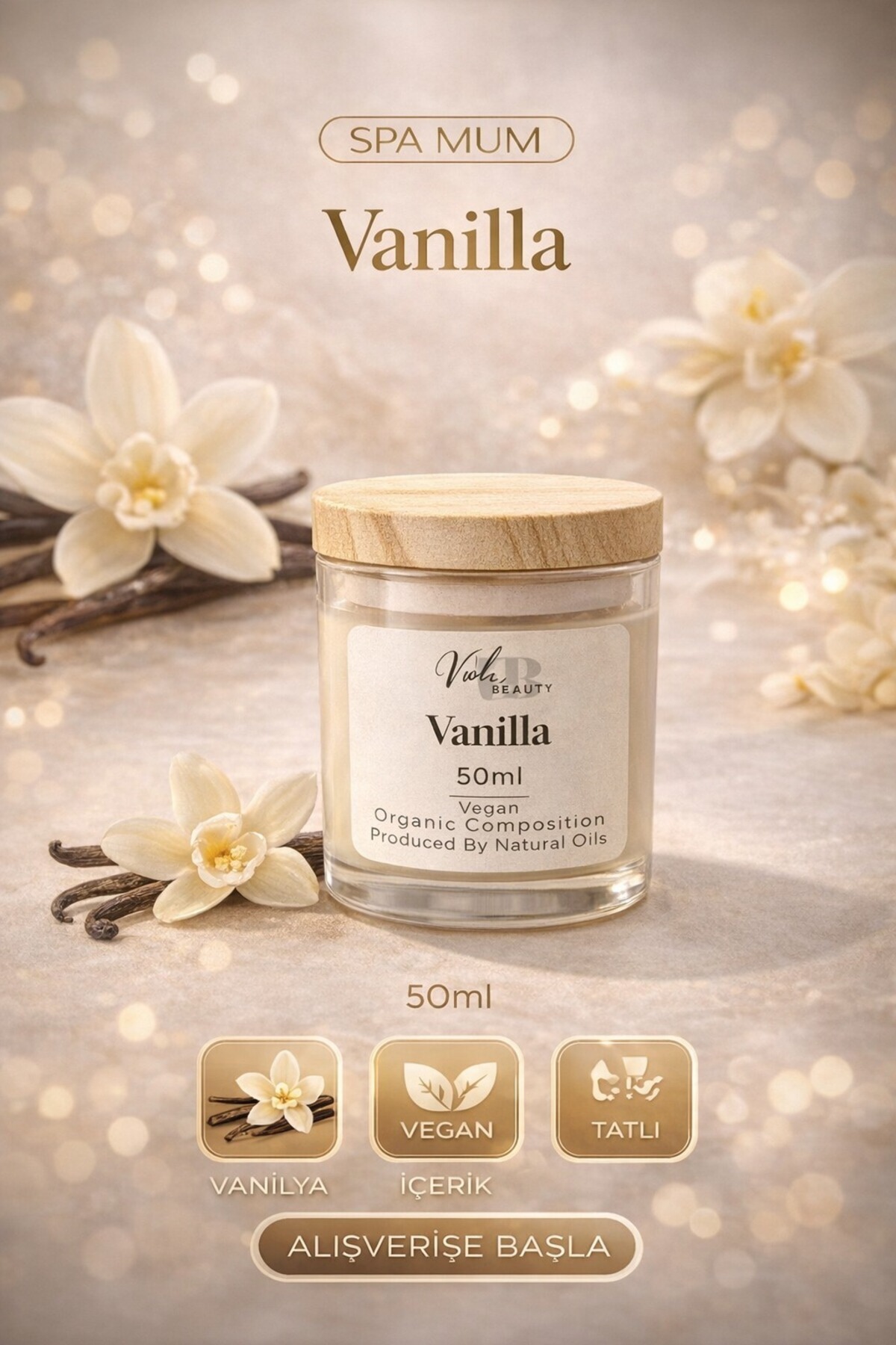 VB VIOLA BEAUTY Natural Spa Candle Cream - Naturel Mum Masaj & El Bakım Kremi 50 ML