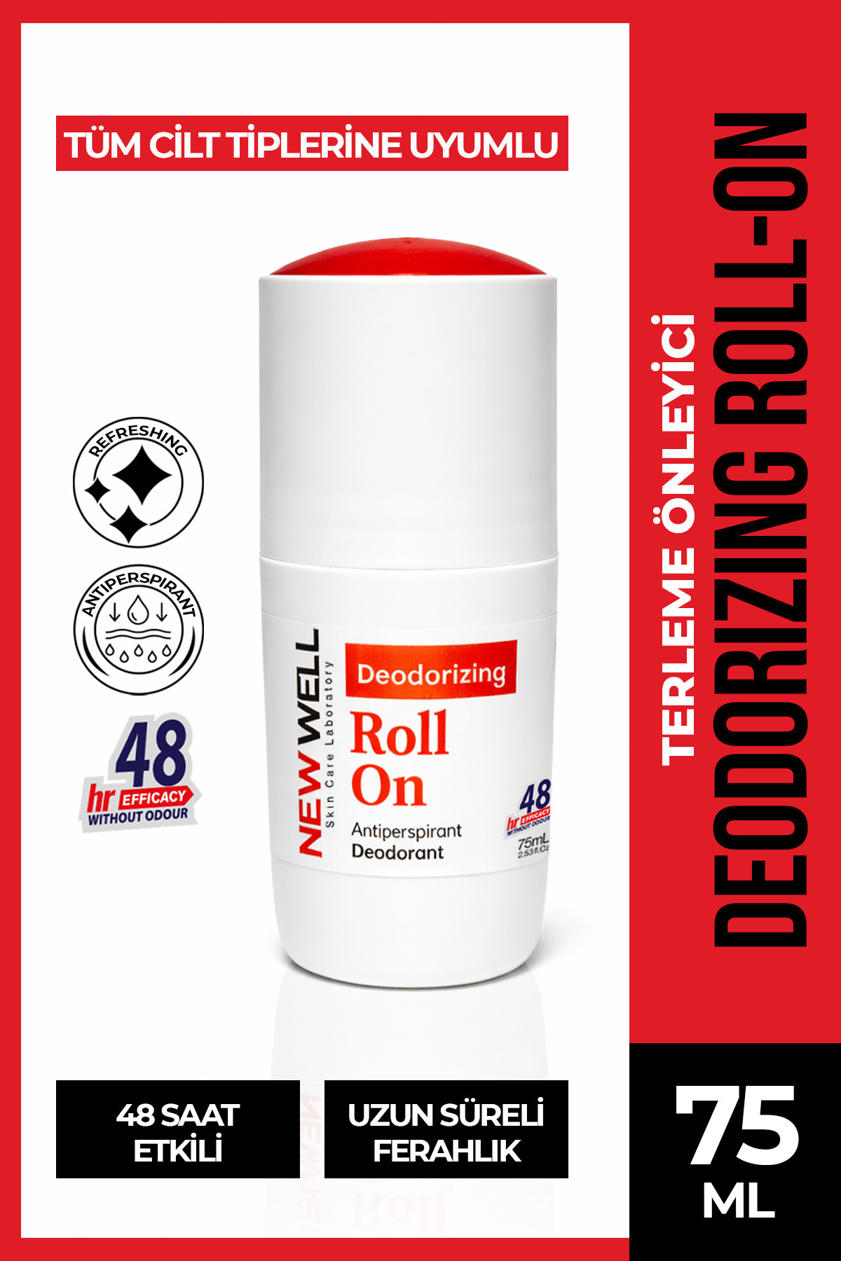 New Well Deodorizing Roll On Terleme Önleyici Koltuk Altı Roll On (Kırmızı) 75 ML