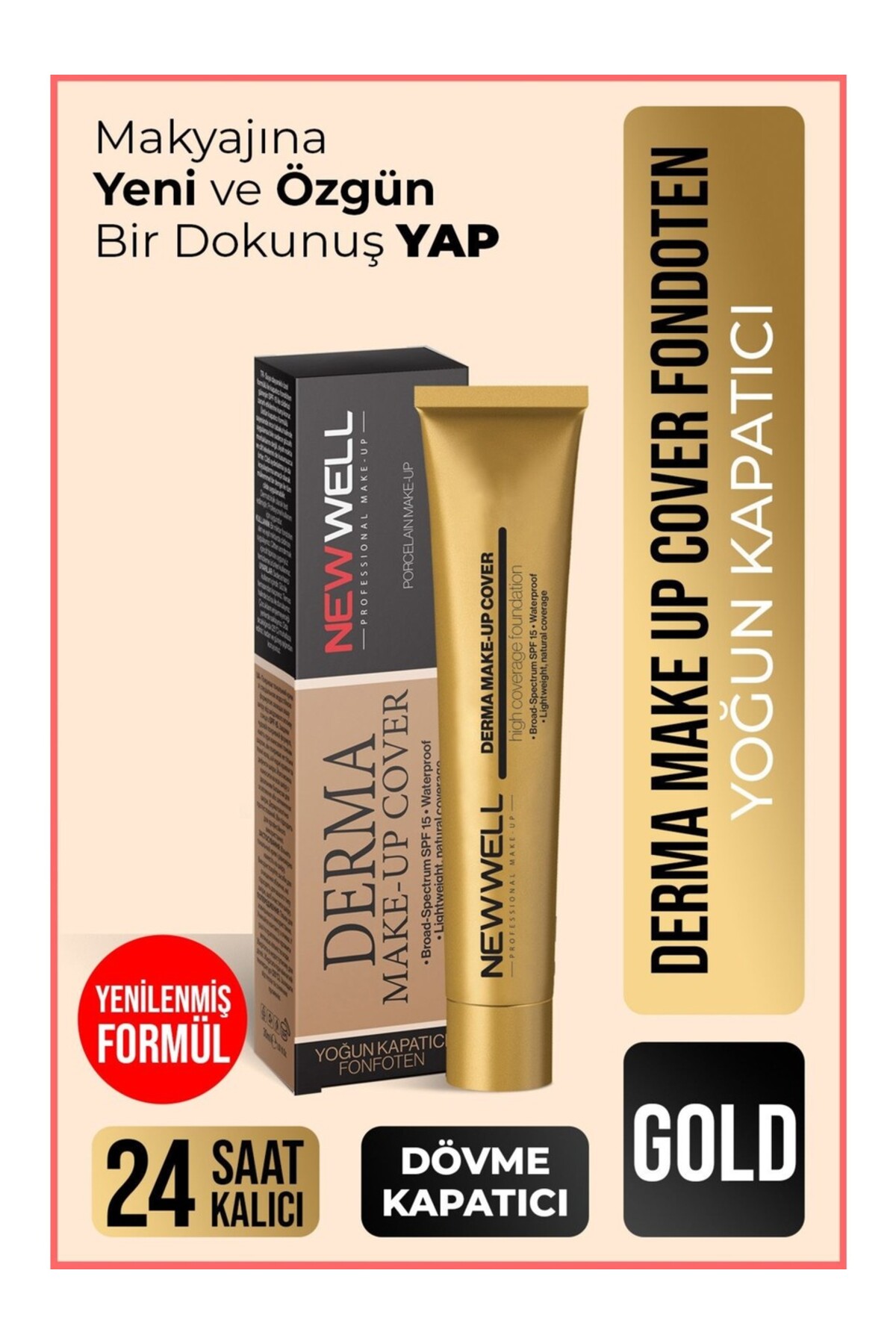 New Well Yoğun Kapatıcı Fondöten - Derma Make Up Cover 01 Gold 30 ml 8680923304816