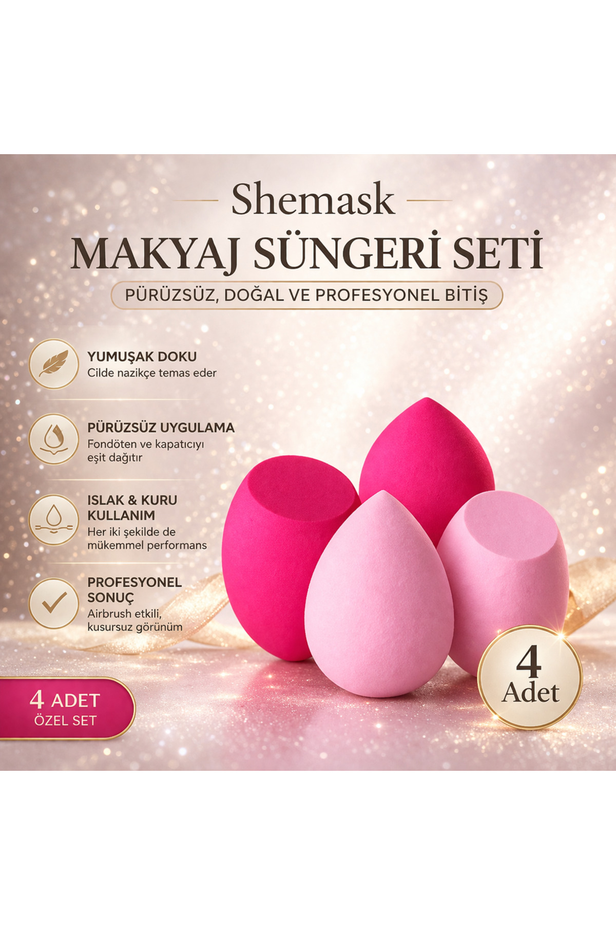 SheMask Makyaj Süngeri Beauty Blender Fondöten Kapatıcı Islak Kuru Pürüzsüz Profesyonel Makyaj Krem Süngeri