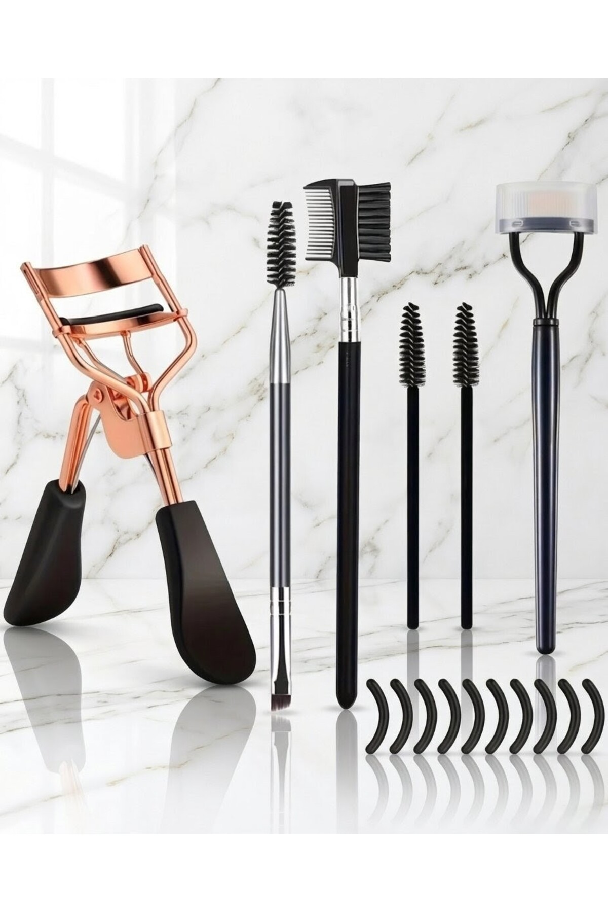 Piraye Shop 16'lı Kaş Ve Kirpik Kıvırıcı Bakım Ve Kozmetik Makyaj Seti Bronz