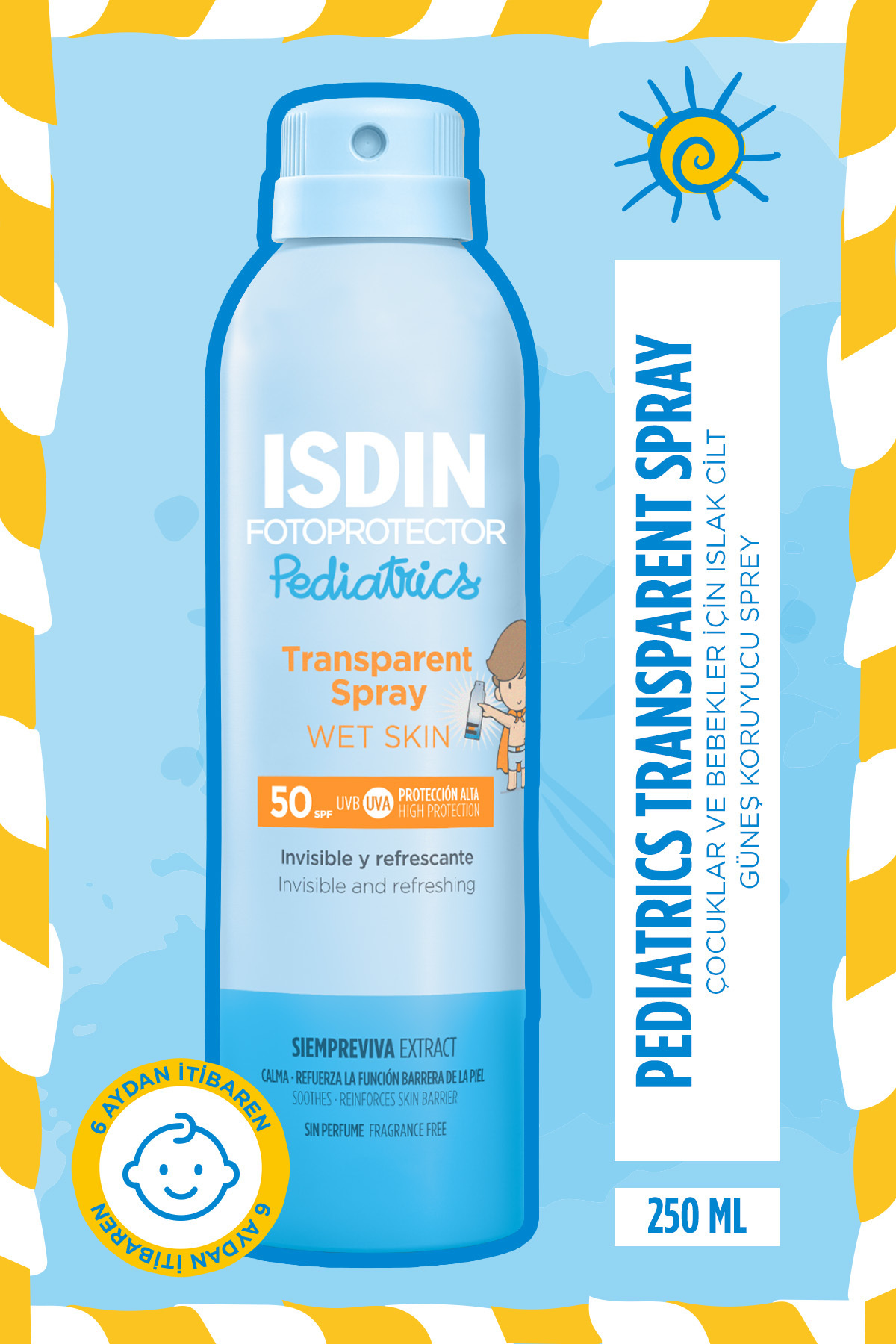 ISDIN Fotoprotector Pediatrics Transparent Spray Wet Skin Spf 50 250 ml Çocuk Vücut Güneş Spreyi