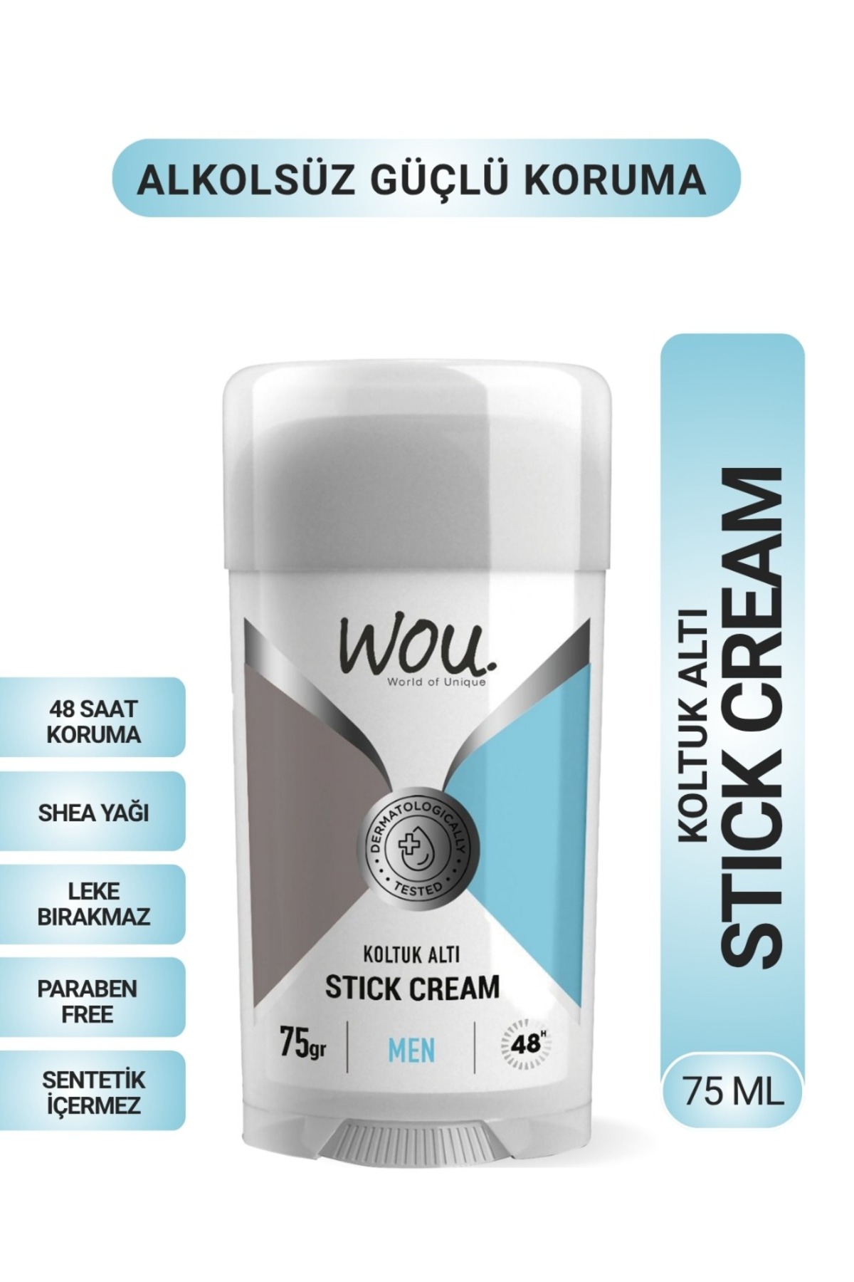 WOU World of Unique Stick Krem, Koltuk Altı Terleme Önleyici 48 Saat Etkin Koruma Vegan, Erkek Koltu