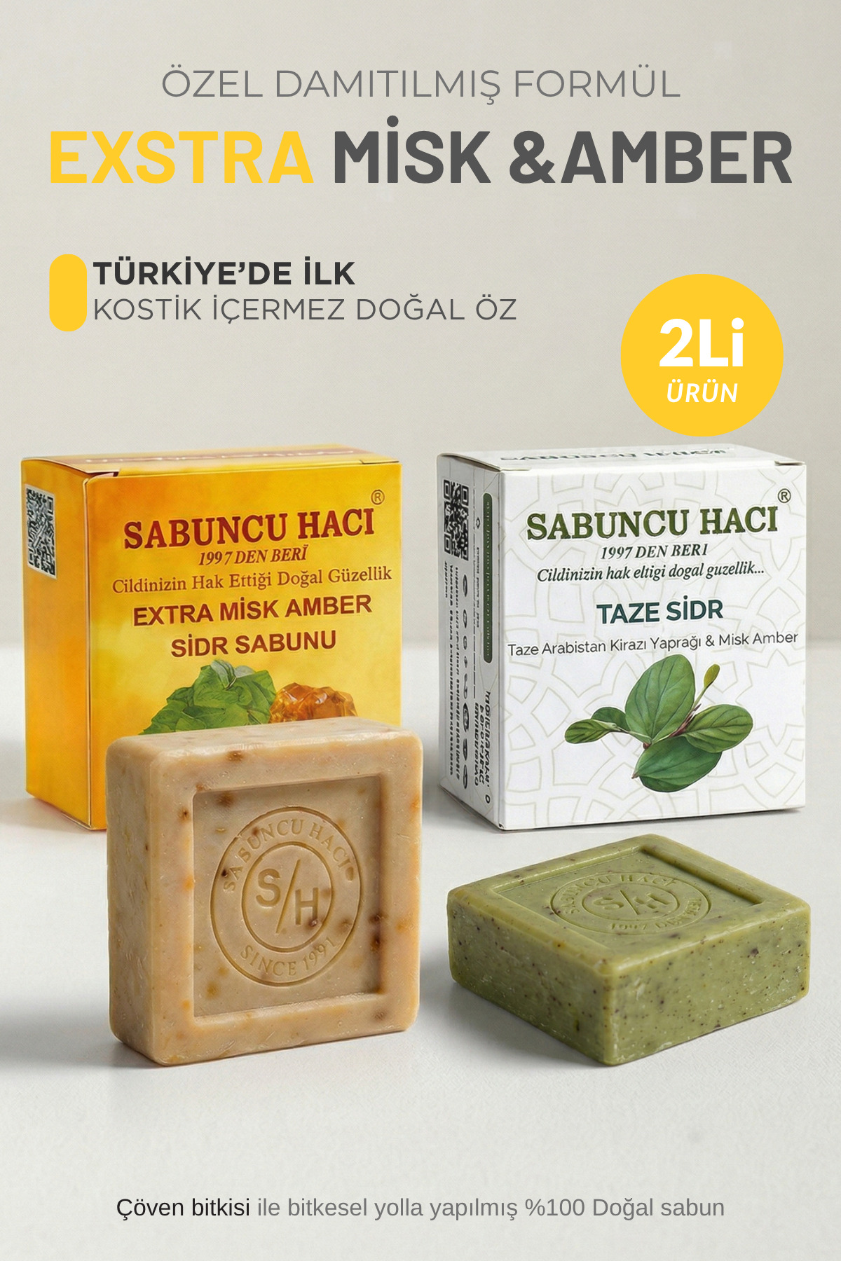 Sabuncu Hacı Es-sidre Orijinal Sidr Sidir Sabunu Doğal Bitksel Manevi Terapi Miski Amberli 125-135 gr ( 2 Adet )