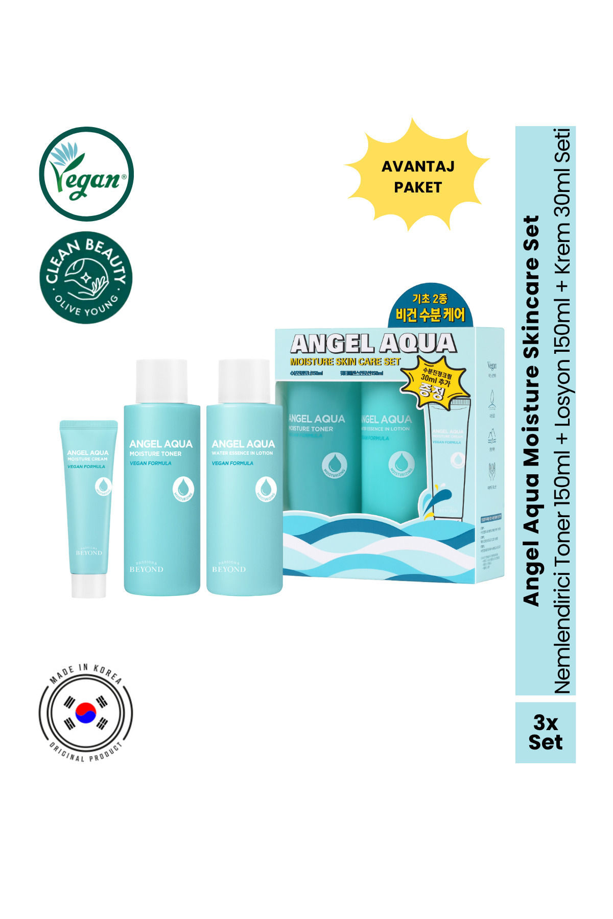 Passion&Beyond Angel Aqua Moisture Skincare Set Nemlendirici Toner Losyon Krem Seti 330 ml