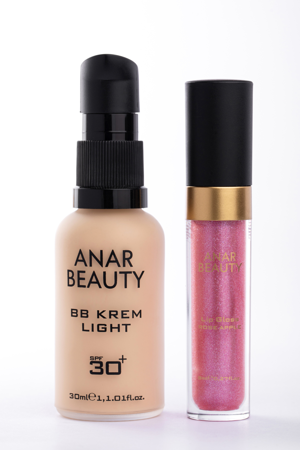 Anar Beauty BB Krem-30ml (Light) + Dudak Parlatıcısı - Parlatıcı Lip Oil Gloss (RoseApple) 2'li SET