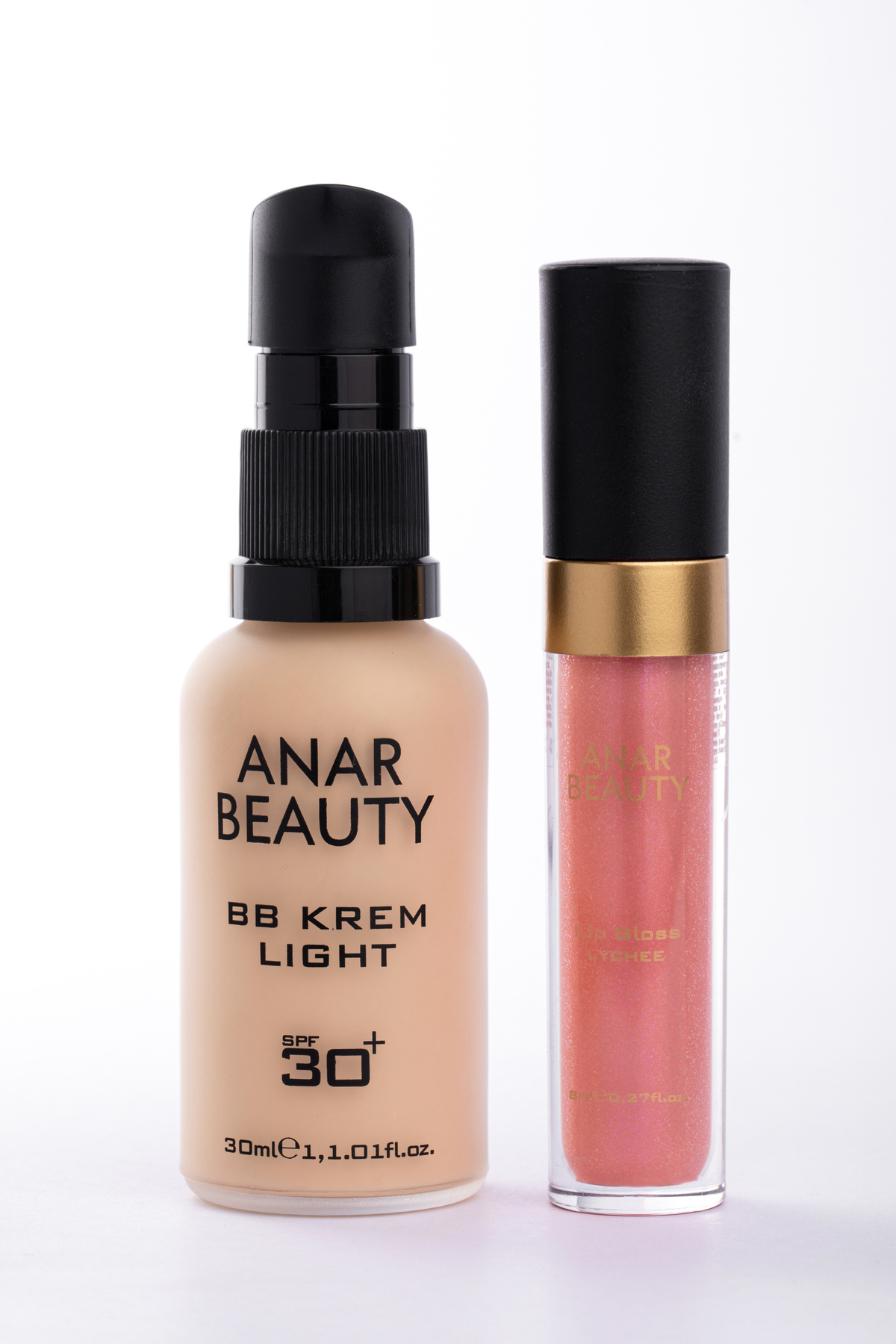 Anar Beauty BB Krem-30ml (Light) + Dudak Parlatıcısı - Parlatıcı Lip Oil Gloss (Lychee) 2'li SET
