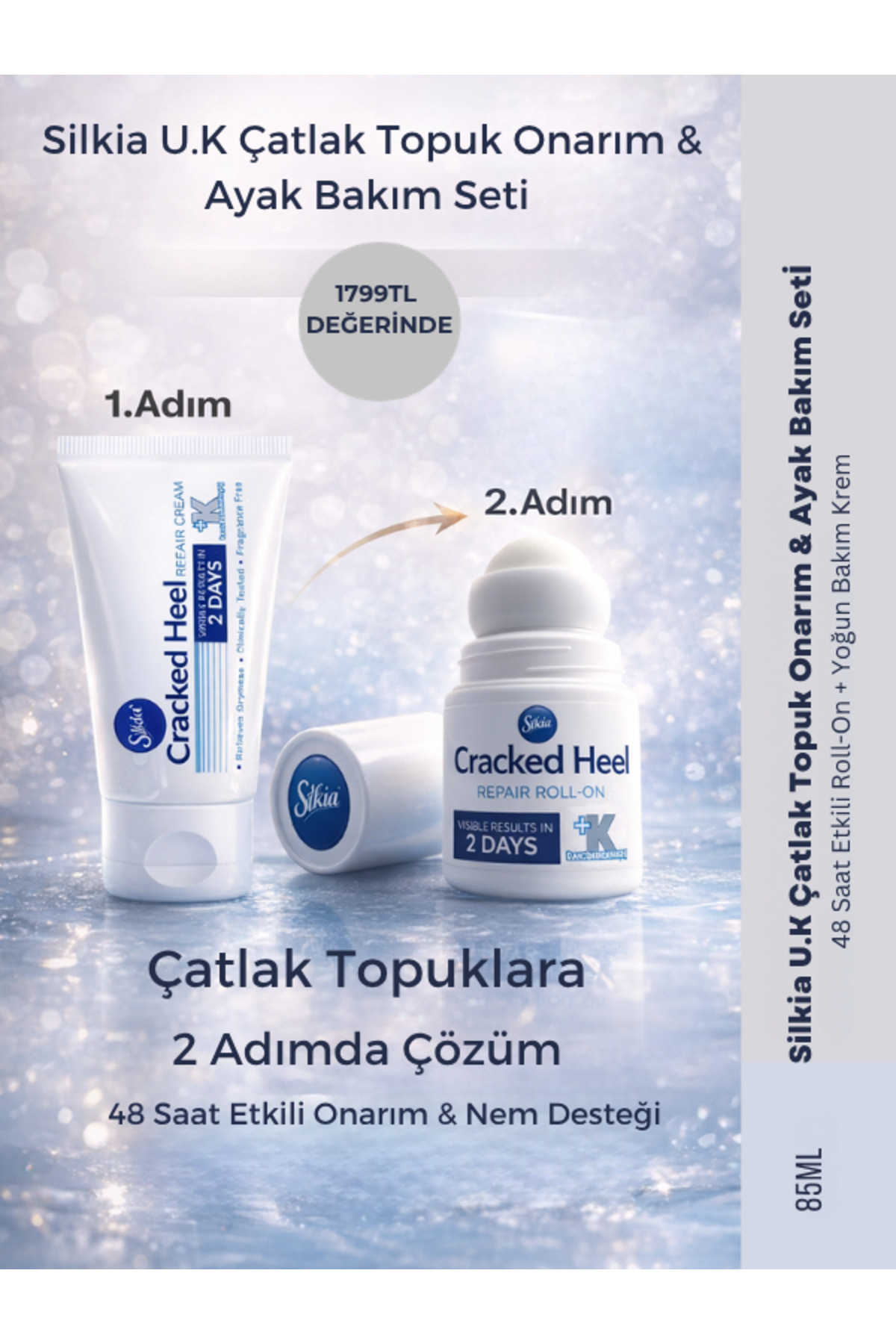 Silkia U.K Çatlak Topuk Onarım & Ayak Bakım Seti – 48 Saat Etkili Roll-On + Yoğun Bakım Krem