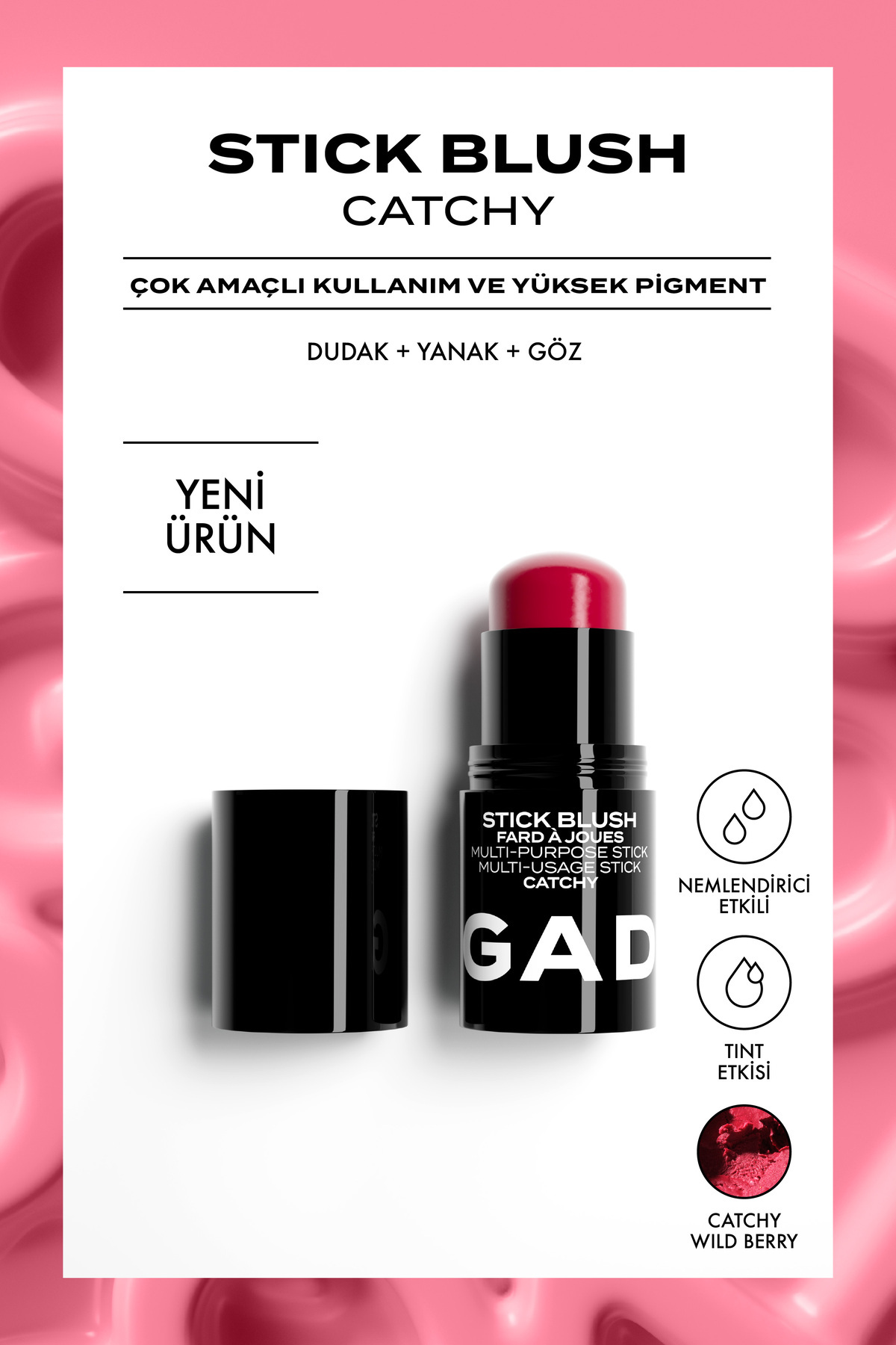 Gaddot Catchy Stick Allık – Krem, Dudak Yanak Göz İçin Çok Amaçlı, Kalıcı ve Yüksek Pigmentli