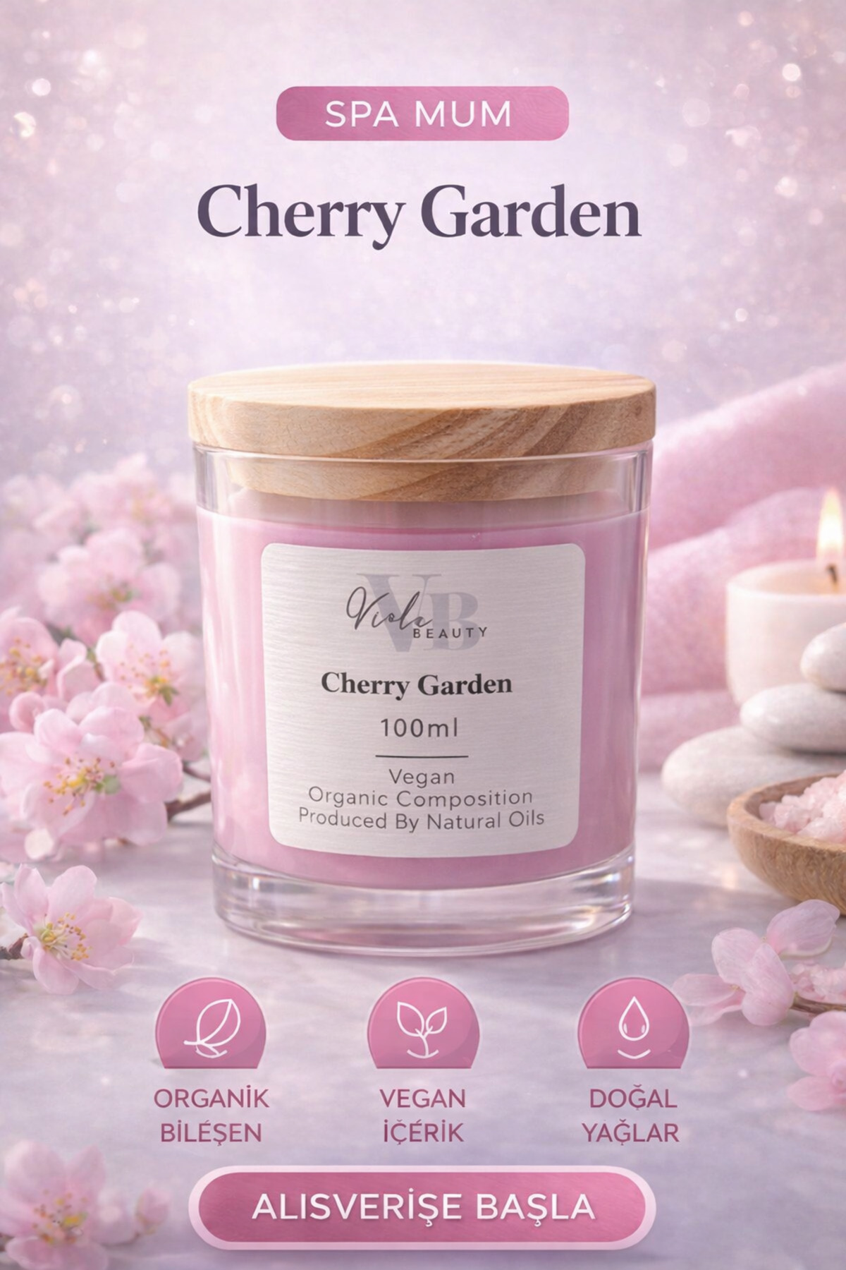 VB VIOLA BEAUTY Natural Spa Candle Cream - Naturel Mum Masaj & El Ve Ayak Bakım Kremi 100 ML
