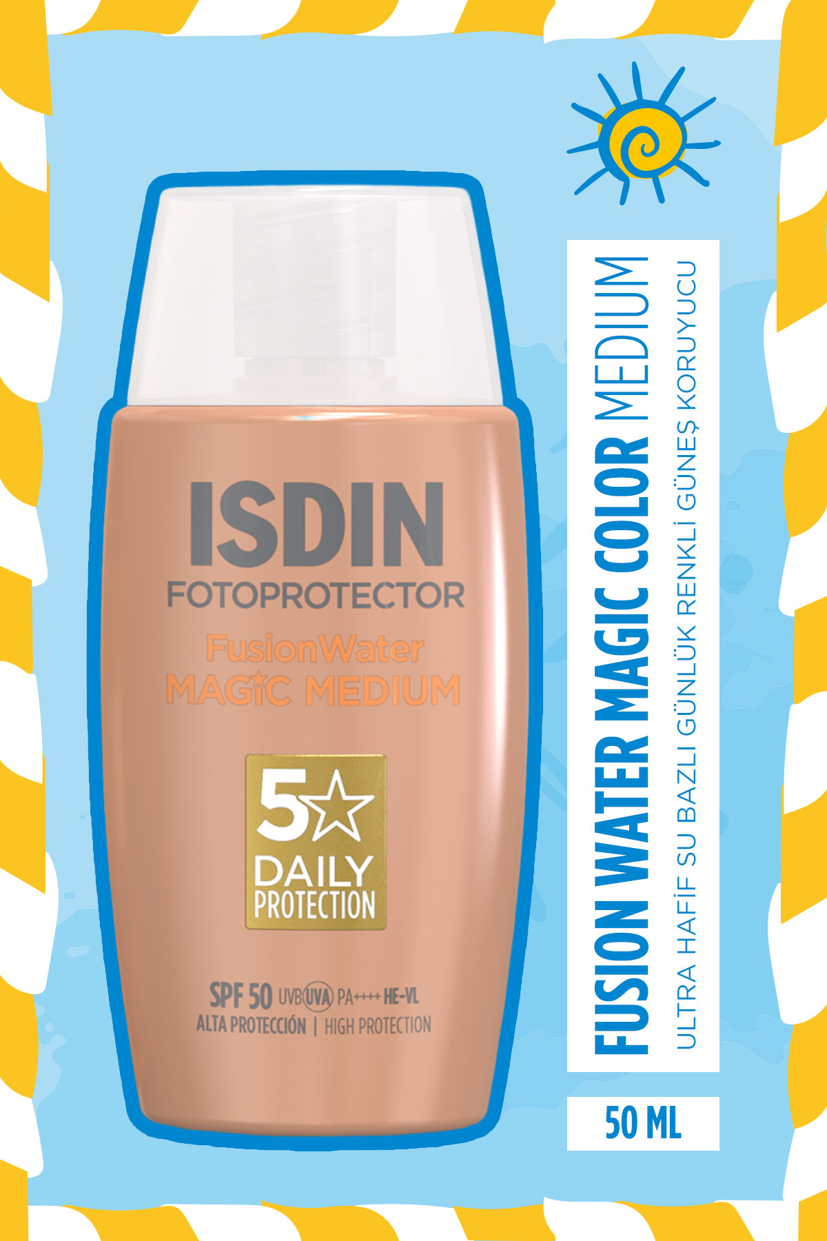 ISDIN Fotoprotector Fusion Water Color Medium Spf 50 50 ml Renkli Su Bazlı Yüz Güneş Kremi