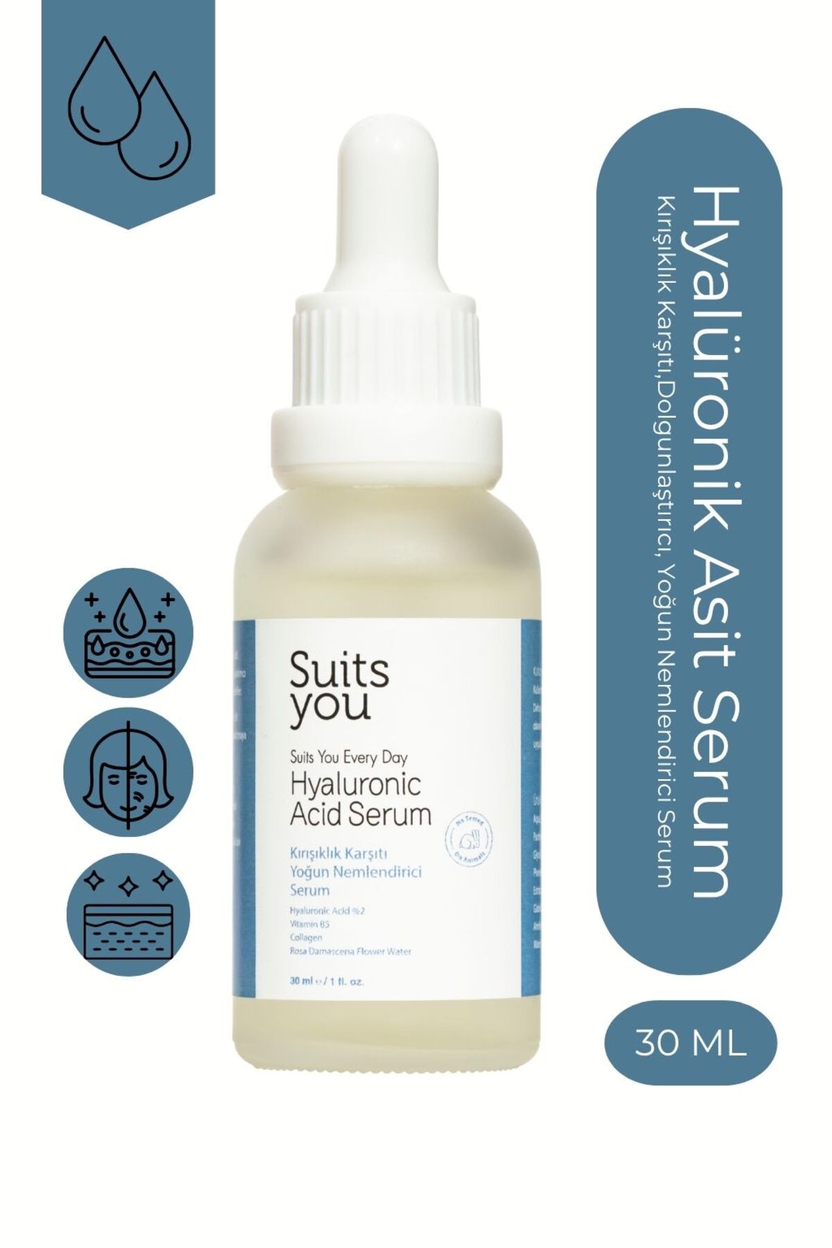 suitsyou %2 Hyaluronik Asit Serum Kırışıklık Karşıtı,Dolgunlaştırıcı, Yoğun Nemlendirici Serum 30 ml