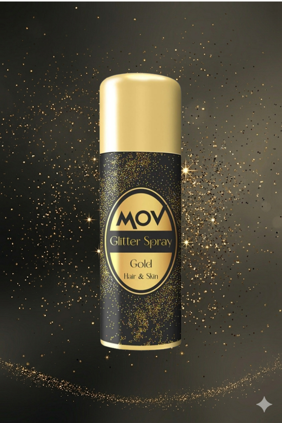MOV Glitter Simli Sprey GOLD 90 ML, Vücut-Saç Spreyi-Giysi-Tırnak Yoğun Işıltılı , Kalıcı Parlaklık