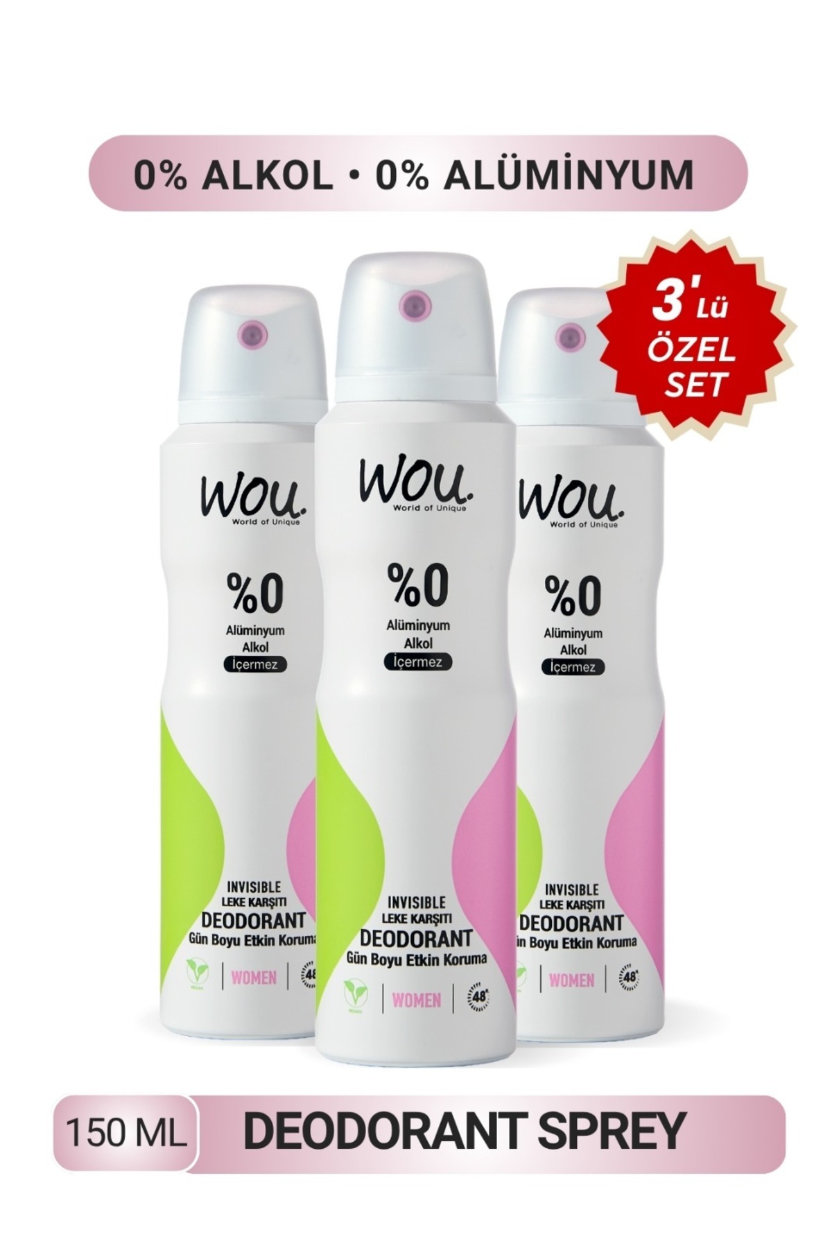 WOU World of Unique Kadın Deodorant 150ml.3 Adet Özel Set