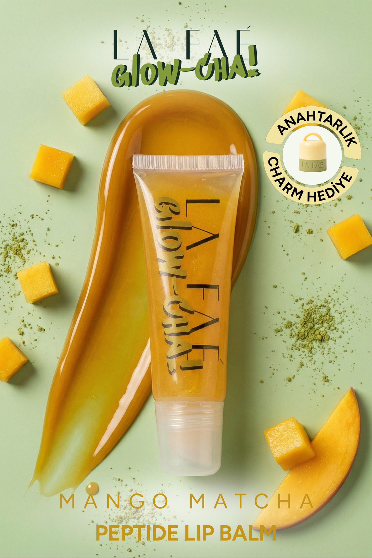LA FAÉ BEAUTE Mango Matcha Peptide Lip Balm Besleyici Onarıcı ve Nemlemdirici Dolgun ve Parlak Dudak Bakım Kremi