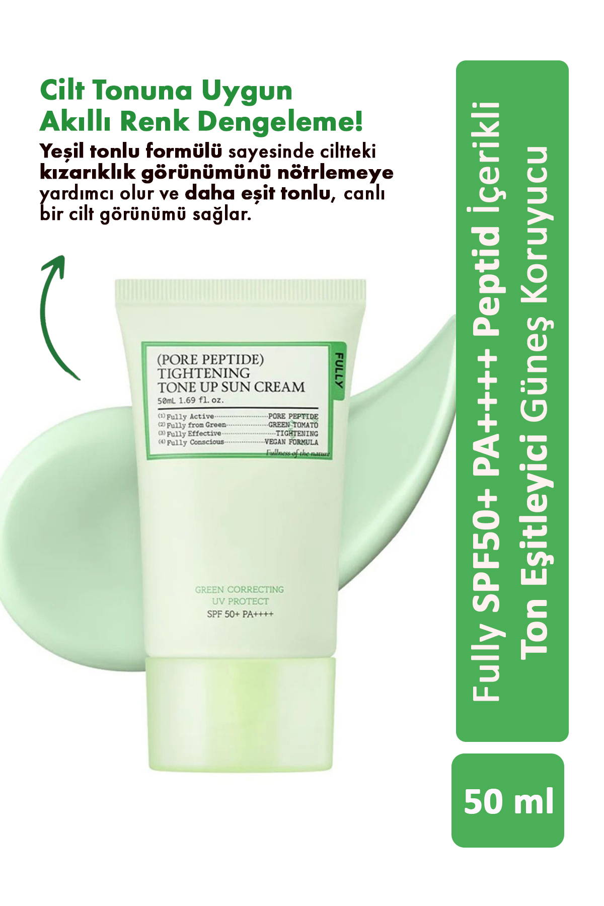 FULLY Pore Peptide Tightening SPF50+ PA++++ / Peptid İçerikli Ton Eşitleyici Güneş Koruyucu