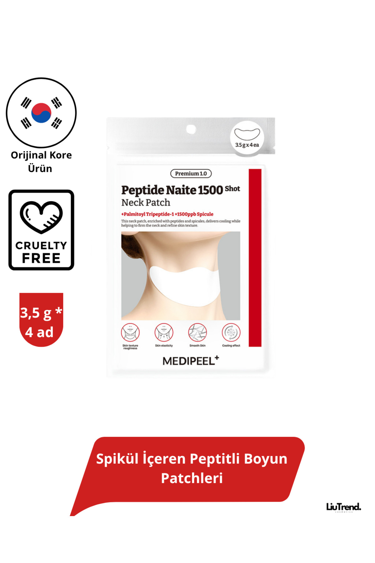 Medipeel Premium Peptide Naite 1500 Shot Neck Patch (3,5 g × 4 adet) Spikül İçeren Peptitli Boyun Patchleri