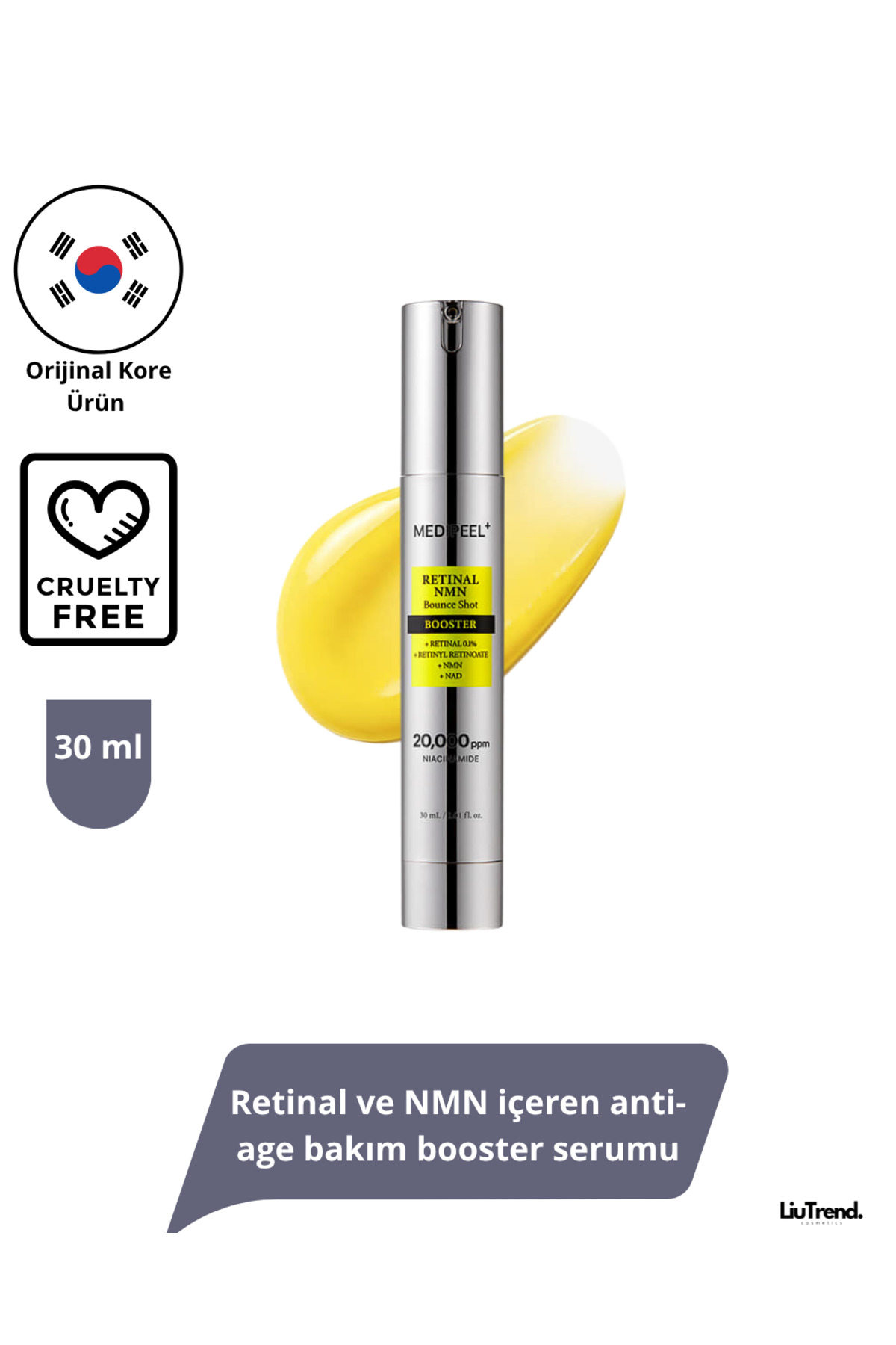 Medipeel Retinal NMN Bounce Shot Booster 30ml Retinal ve NMN içeren anti-age bakım serumu