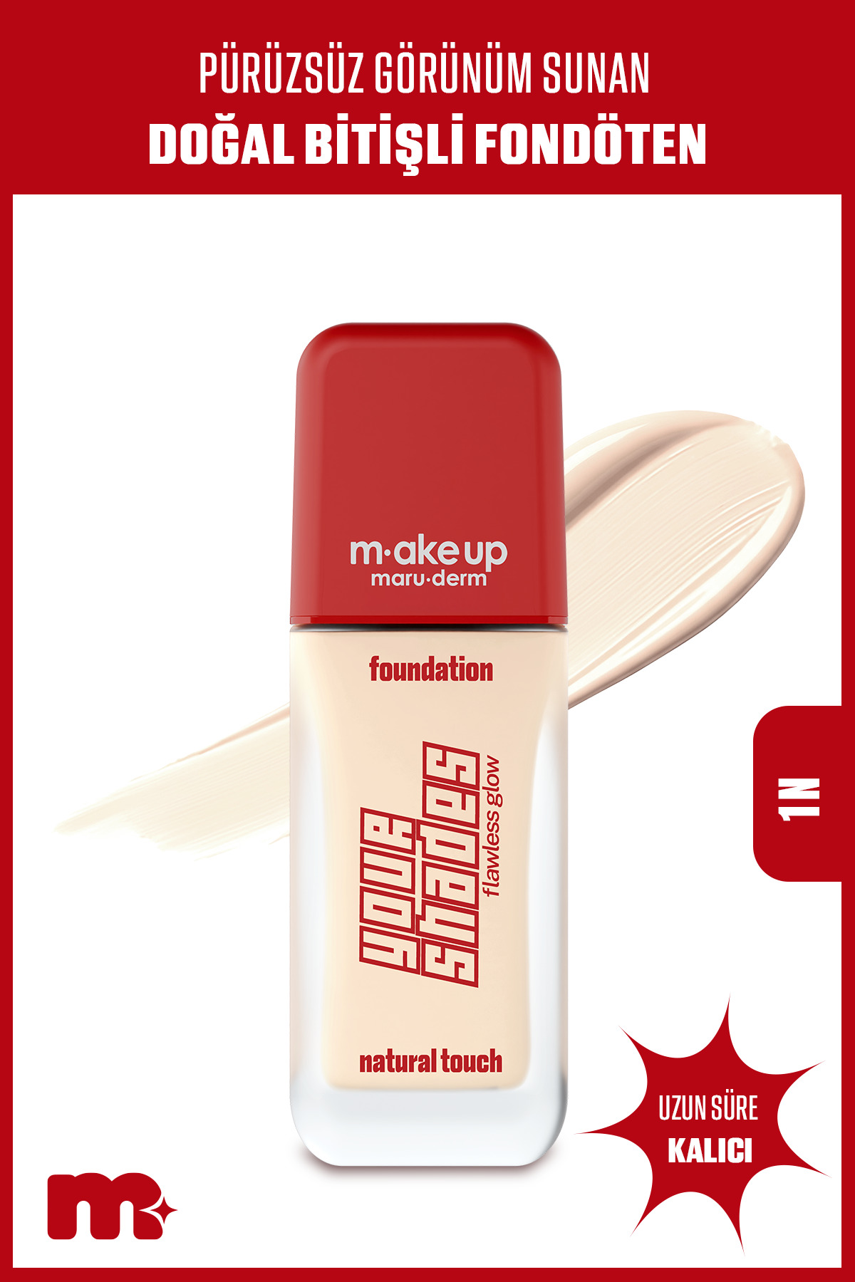 Maru.Derm make up maruderm Pürüzsüz Görünüm Sağlayan Yarı Mat Bitişli Uzun Süre Kalıcı Fondöten 1N 30 ml