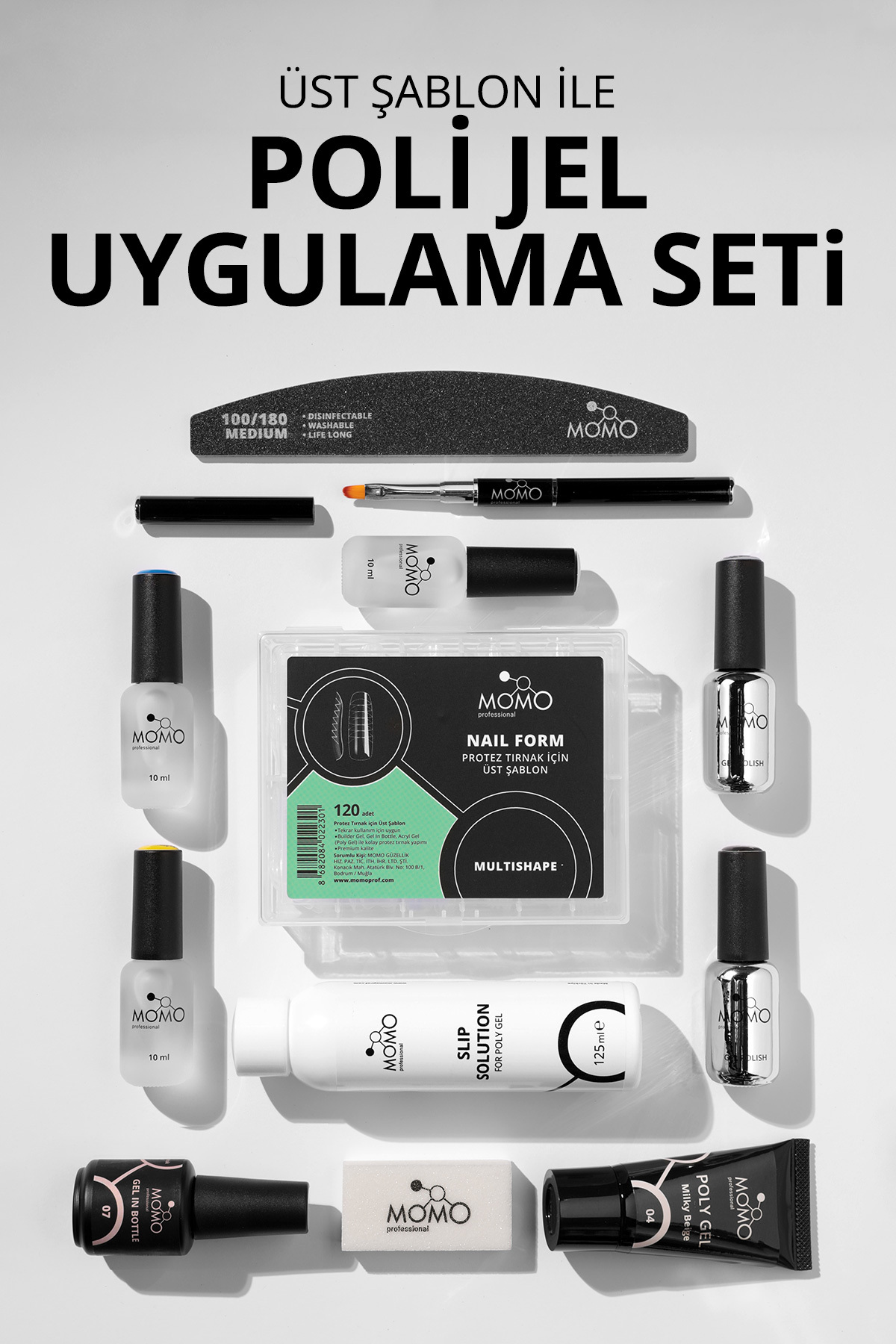 MOMO professional Üst Şablon ve Poli Jel ile Uygulama Seti, Protez Tırnak Malzemeleri