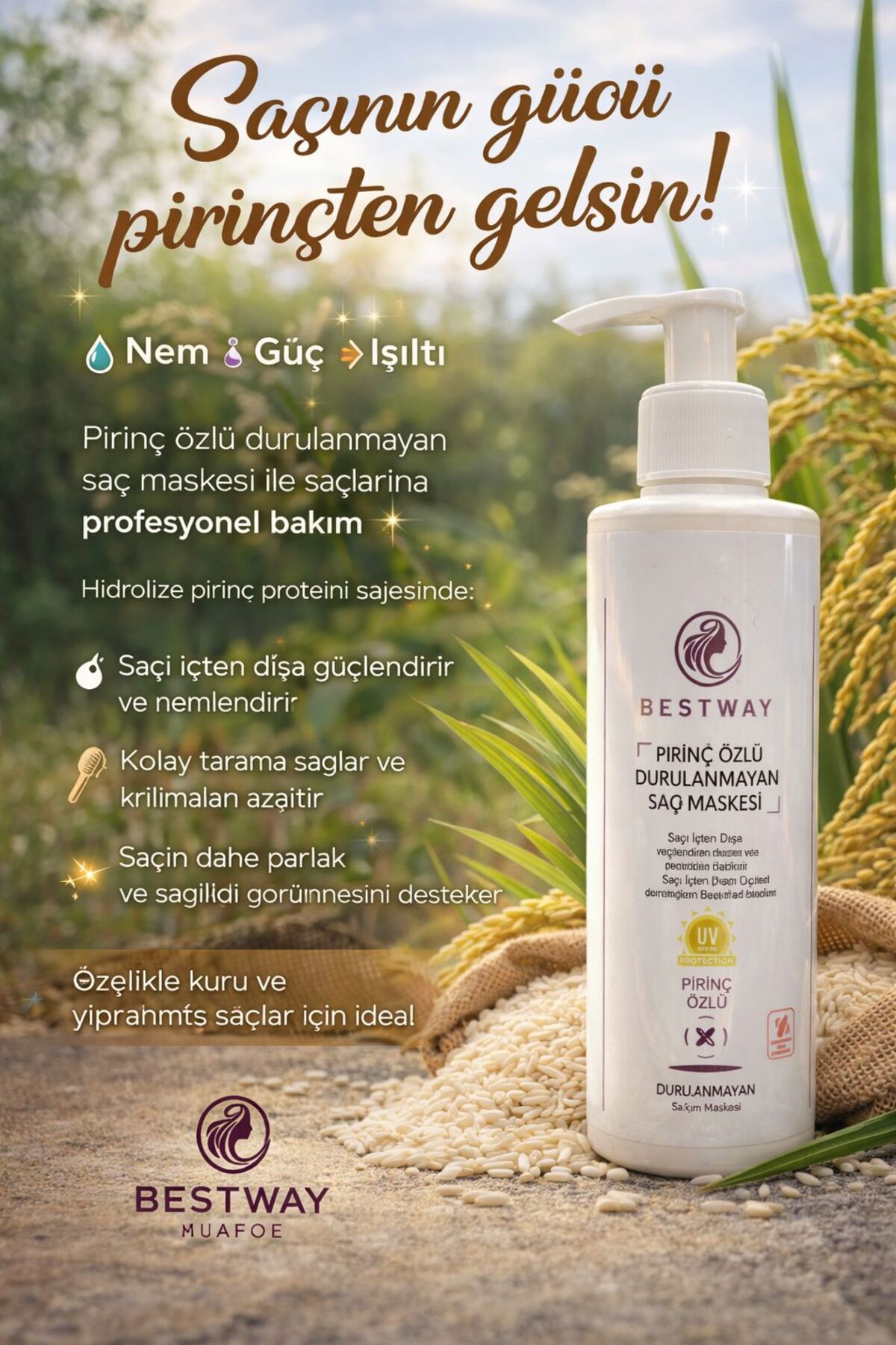 BESTWAY KUAFÖR & GÜZELLİK SALONU PİRİNÇ ÖZLÜ DURULANMAYAN SAÇ MASKESİ