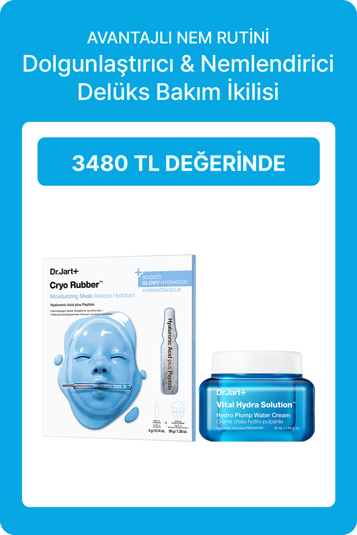 Dr.Jart+ Dolgunlaştırı & Nemlendirici Delüks Bakım Seti | Cryo Rubber Maske + VHS Krem 50ml
