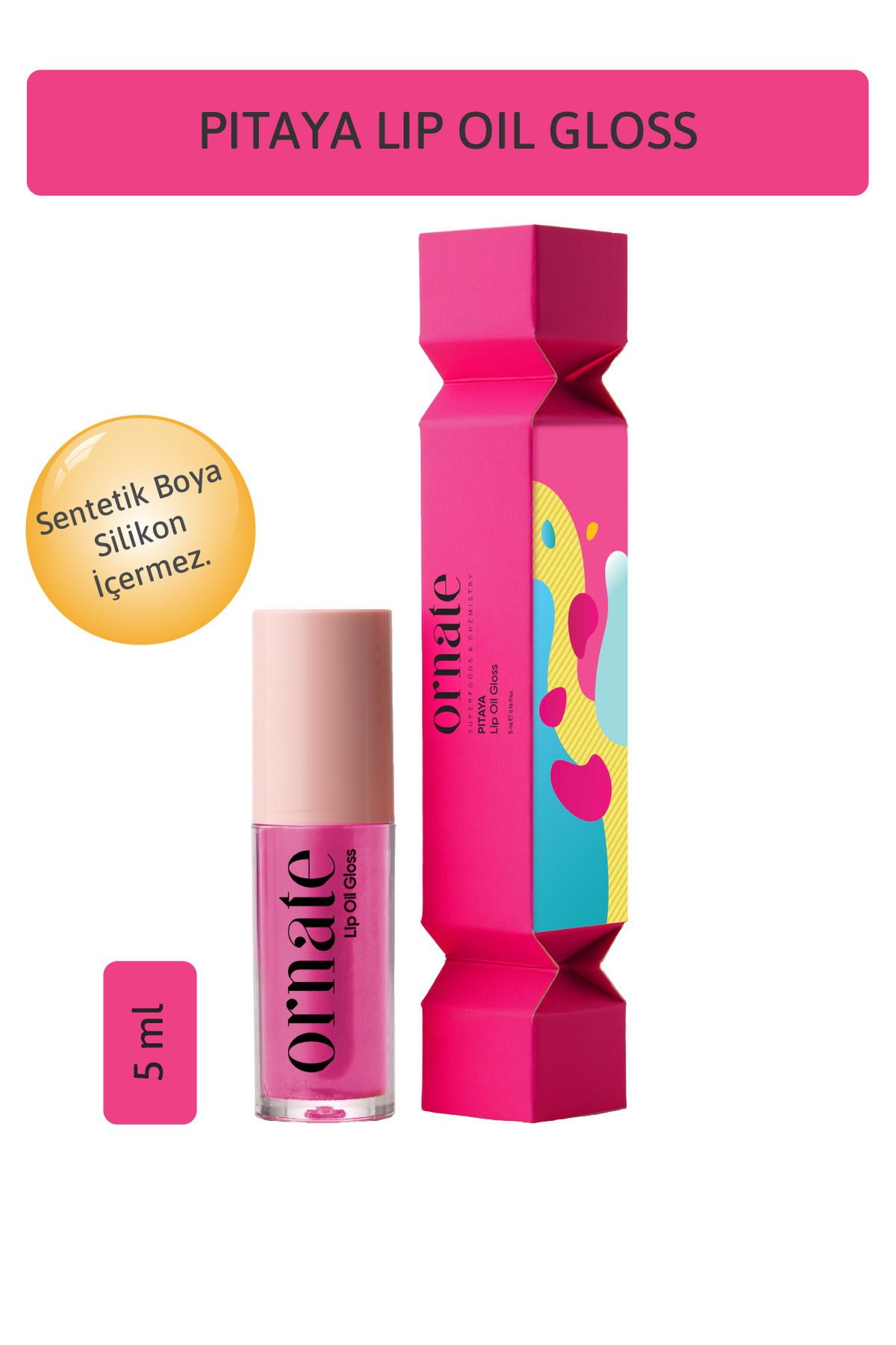 ORNATE Pitaya Lip Oil Gloss Dolgunlaştırıcı Efekt Nemlendirici, Parlatıcı Simli Dudak Yağı Pitaya 5 ml