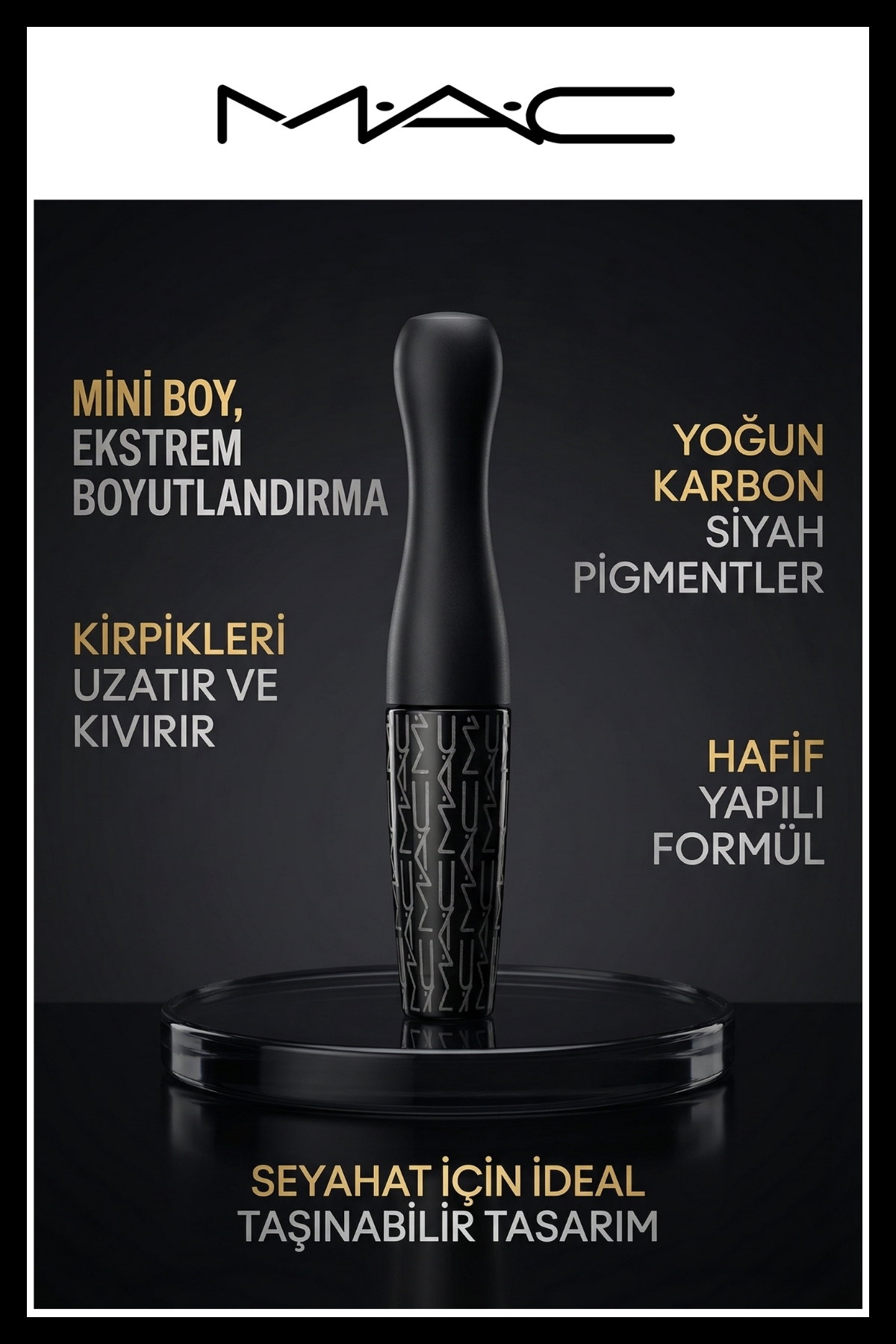 M.A.C Mini Siyah Maskara 3D Hacim Uzatıcı Kıvırıcı Seyahat Boy