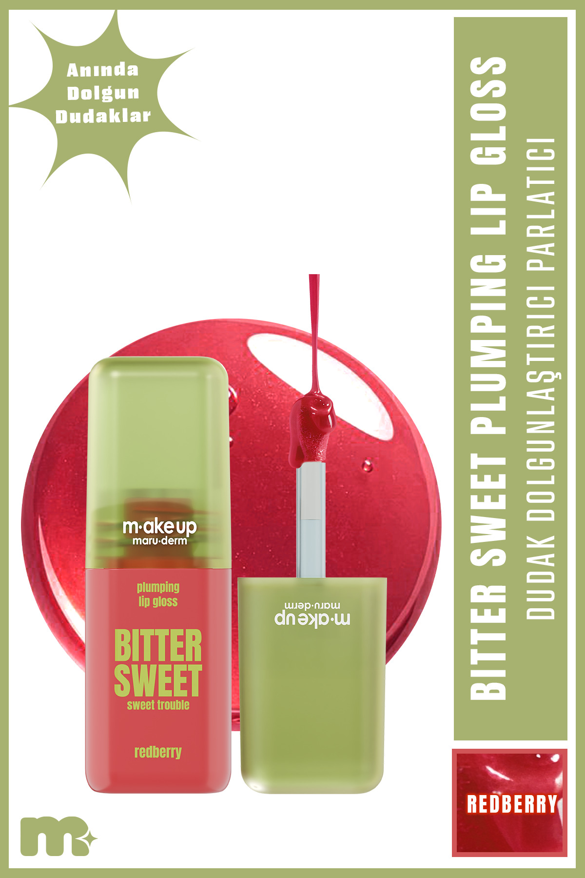 Maru.Derm make up maruderm Dolgunlaştırıcı Etkili Dudak Parlatıcısı – Plumping Lip Gloss Redberry