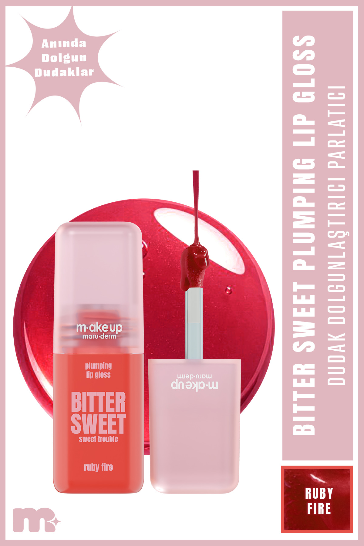 Maru.Derm make up maruderm Dolgunlaştırıcı Etkili Dudak Parlatıcısı – Plumping Lip Gloss Ruby Fire