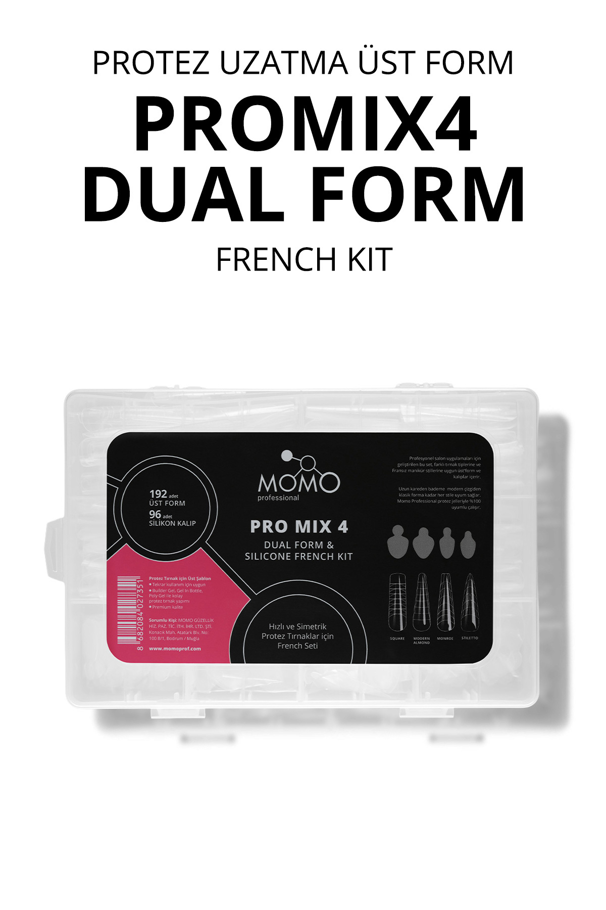 MOMO professional Promix4 Protez Tırnak için 4’lü Mix Üst Form ve French Silikon Kalıp Seti, 288 Adet