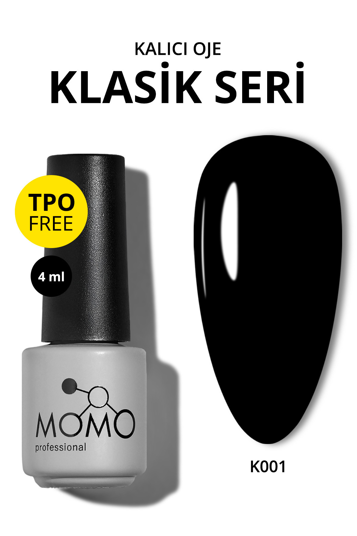 MOMO professional Kalıcı Oje K001, Siyah, 4 ml